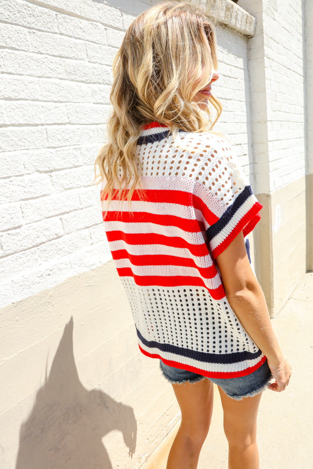 Stars & Stripe Dolman Sleeve Netted Sweater Top-Modish Lily, Tecumseh Michigan