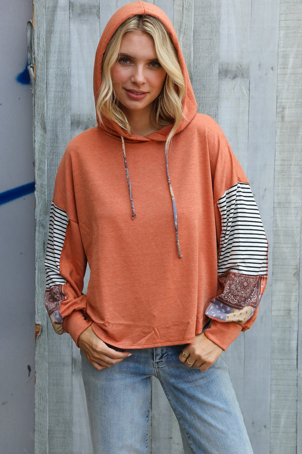 Patch Me Later Rust French Terry High Low Hoodie-Modish Lily, Tecumseh Michigan