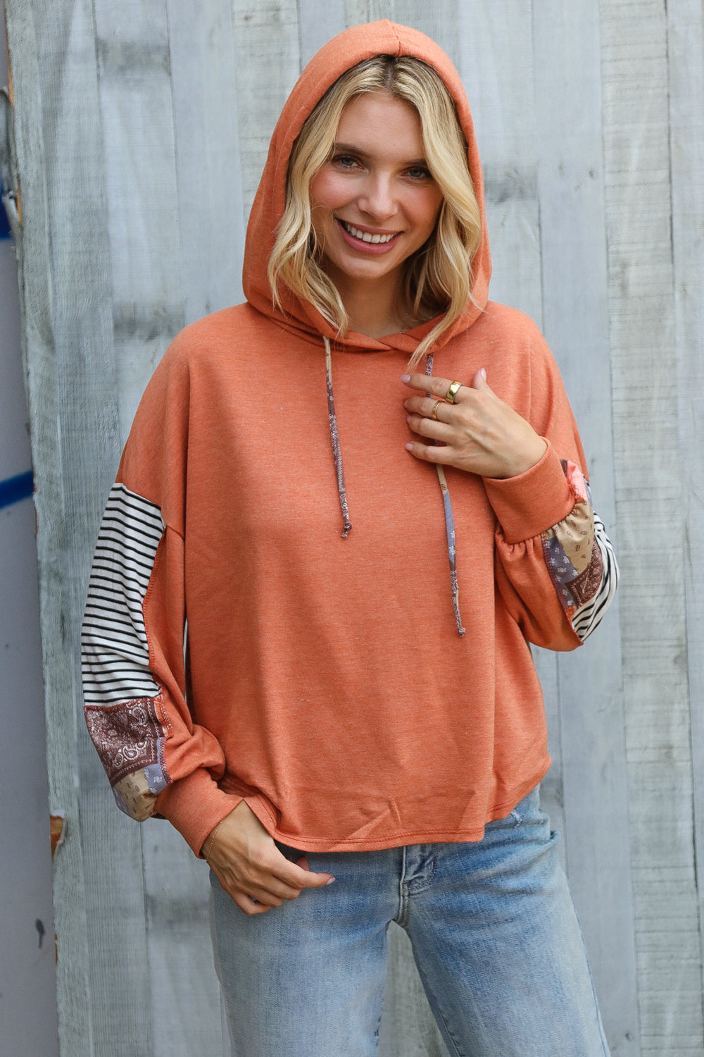 Patch Me Later Rust French Terry High Low Hoodie-Modish Lily, Tecumseh Michigan