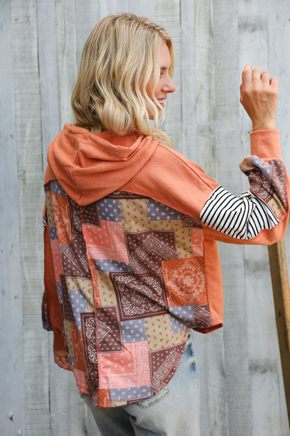 Patch Me Later Rust French Terry High Low Hoodie-Modish Lily, Tecumseh Michigan