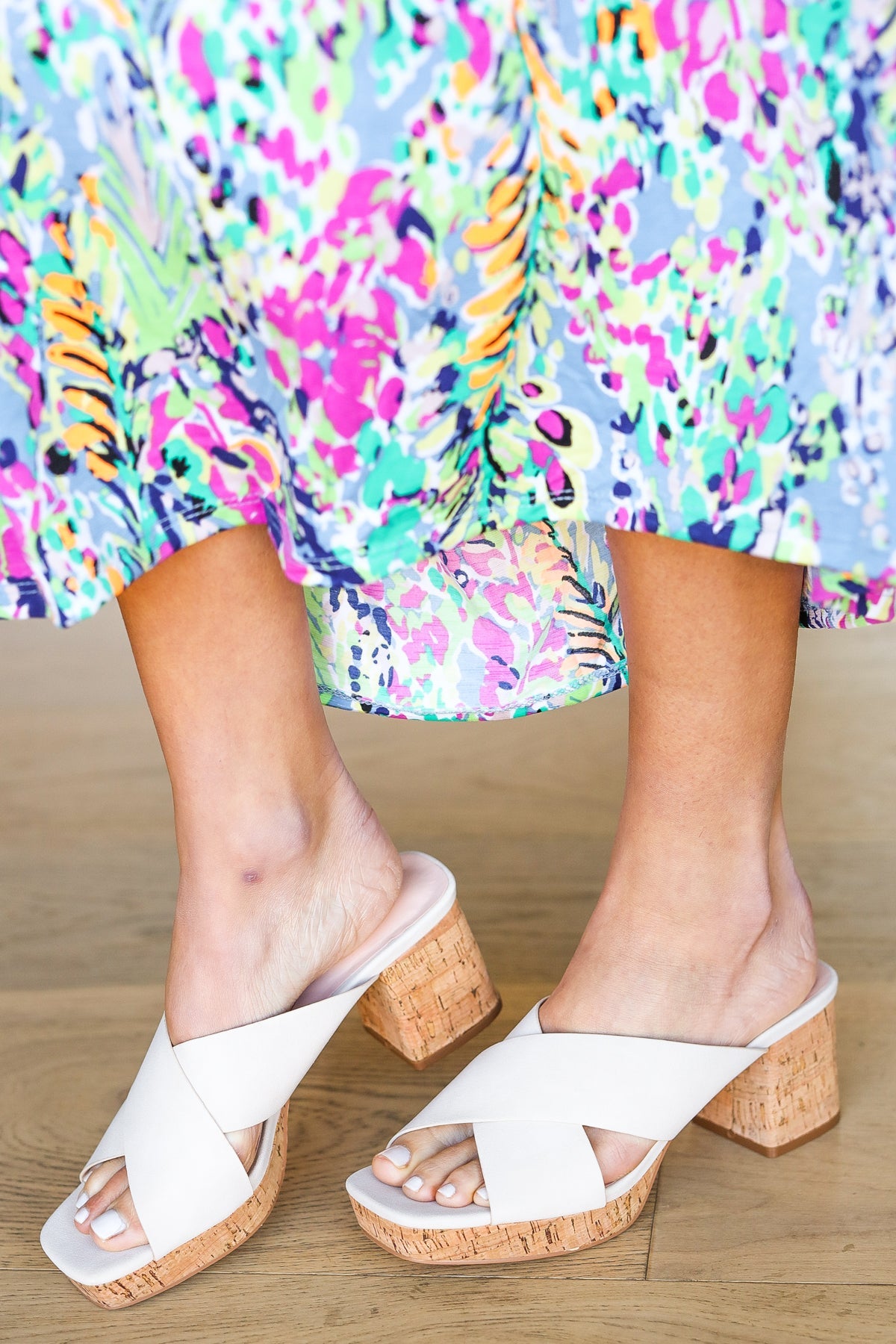 Bone Chandra Faux Leather Cork Platform Sandals-2024 Blow-Out Sale-Modish Lily, Tecumseh Michigan