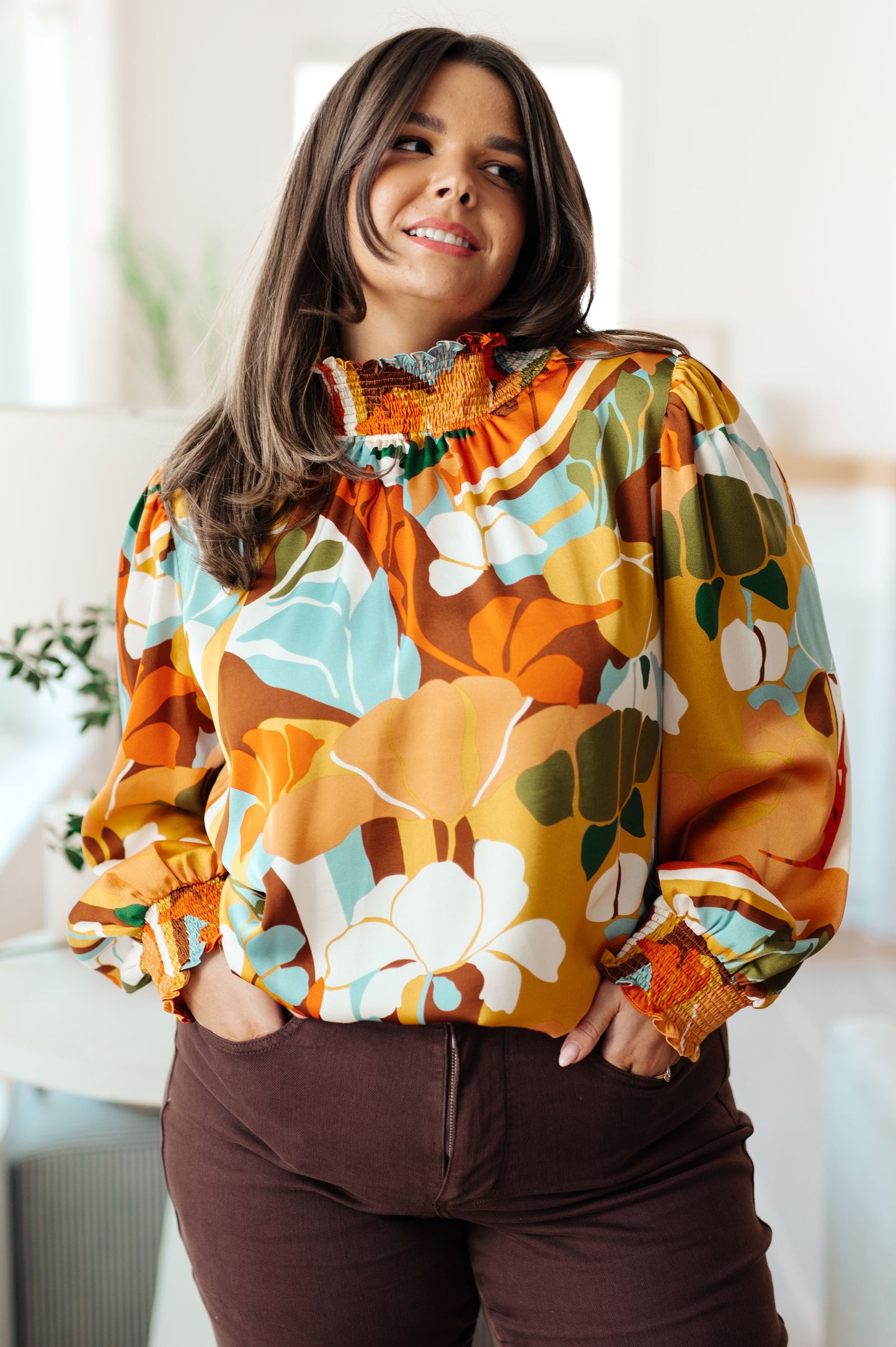 All Together Now Mock Neck Blouse-Tops-Modish Lily, Tecumseh Michigan