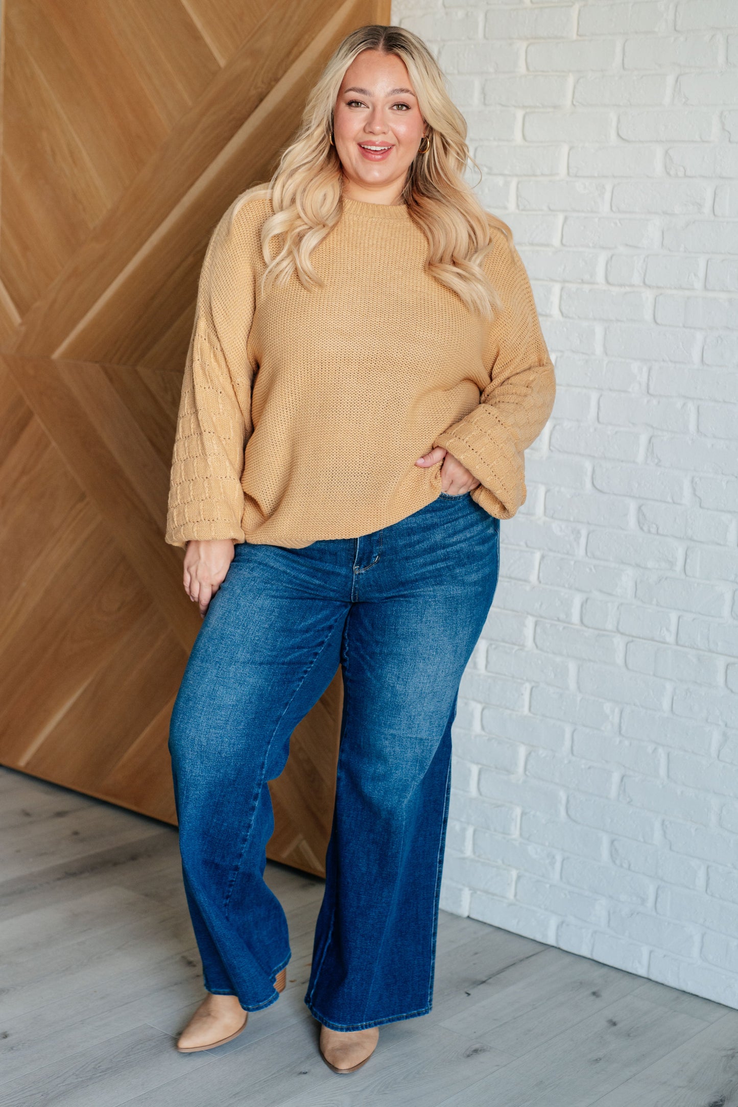 Bubbly Personality Bubble Sleeve Sweater in Wheat-Tops-Modish Lily, Tecumseh Michigan