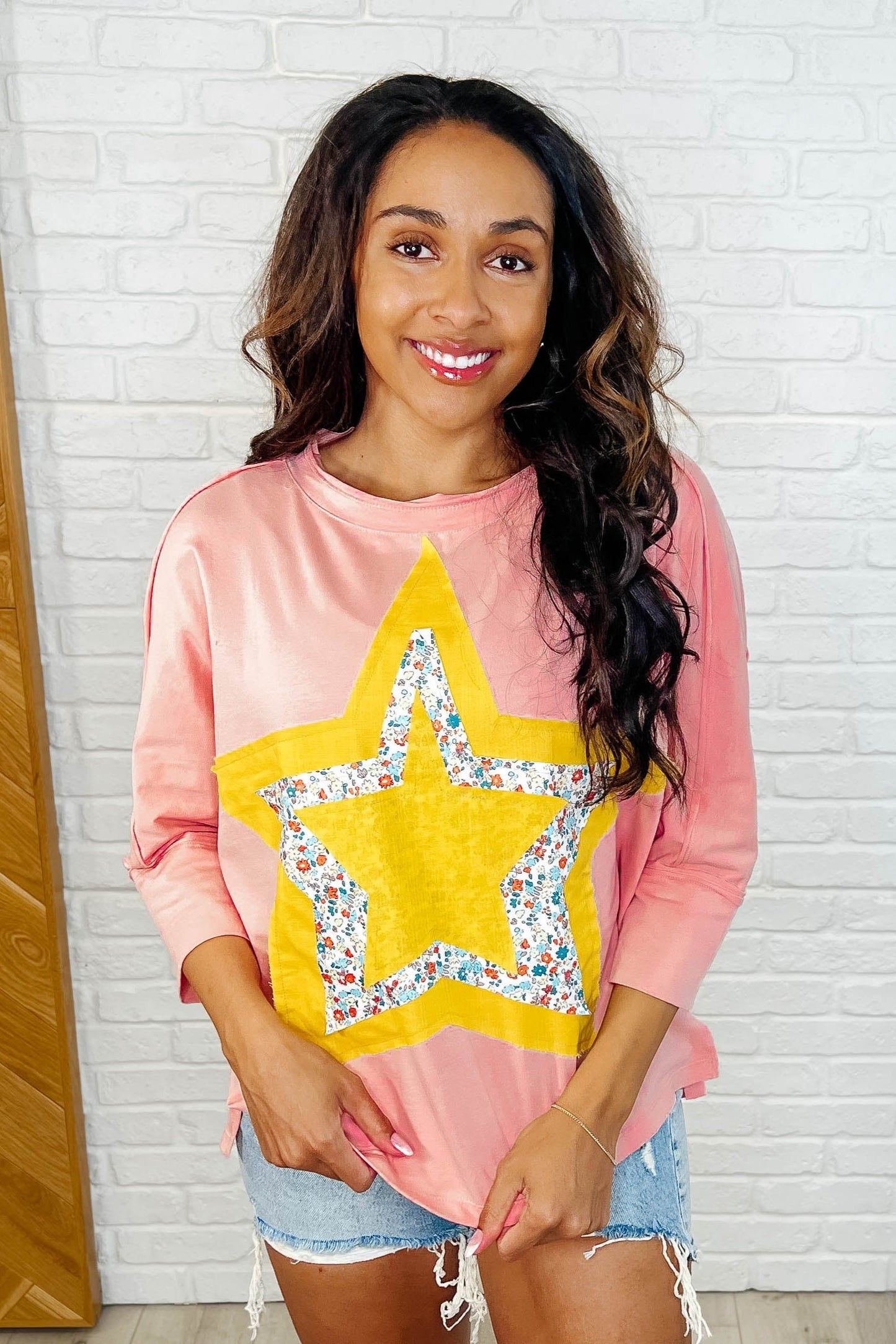 Catch a Star Mixed Print Star Patch Top-Womens-Modish Lily, Tecumseh Michigan