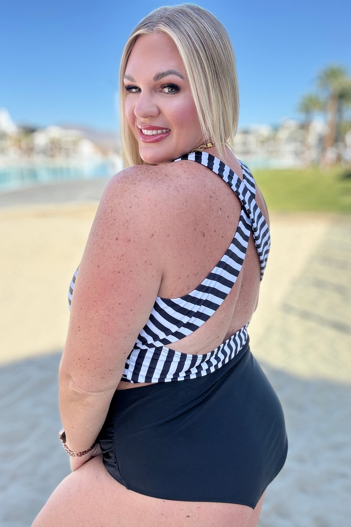 Cayman Islands Striped Swim Top-Swimwear-Modish Lily, Tecumseh Michigan