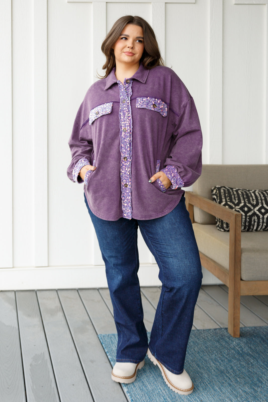Chaos of Sequins Shacket in Purple-Layers-Modish Lily, Tecumseh Michigan
