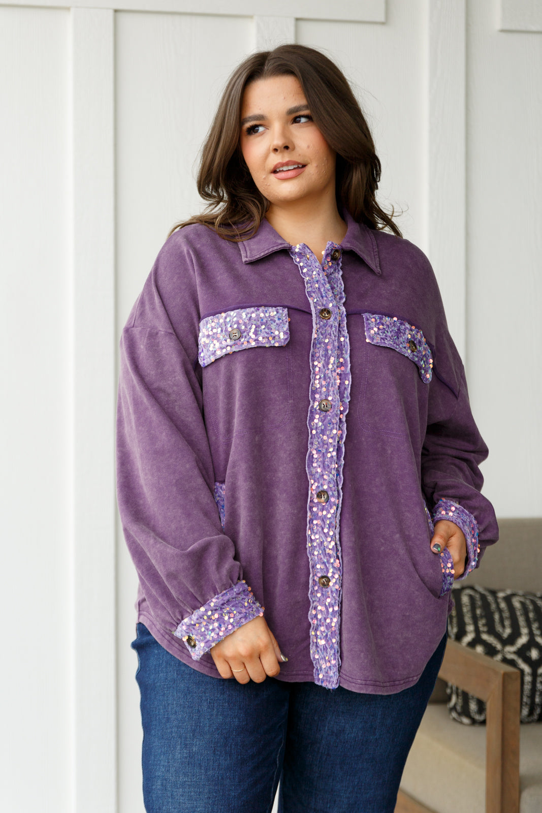 Chaos of Sequins Shacket in Purple-Layers-Modish Lily, Tecumseh Michigan