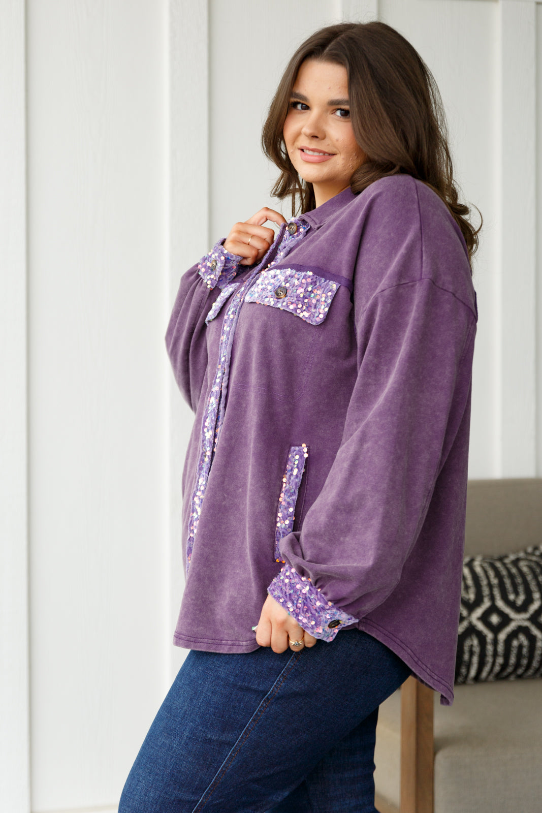 Chaos of Sequins Shacket in Purple-Layers-Modish Lily, Tecumseh Michigan