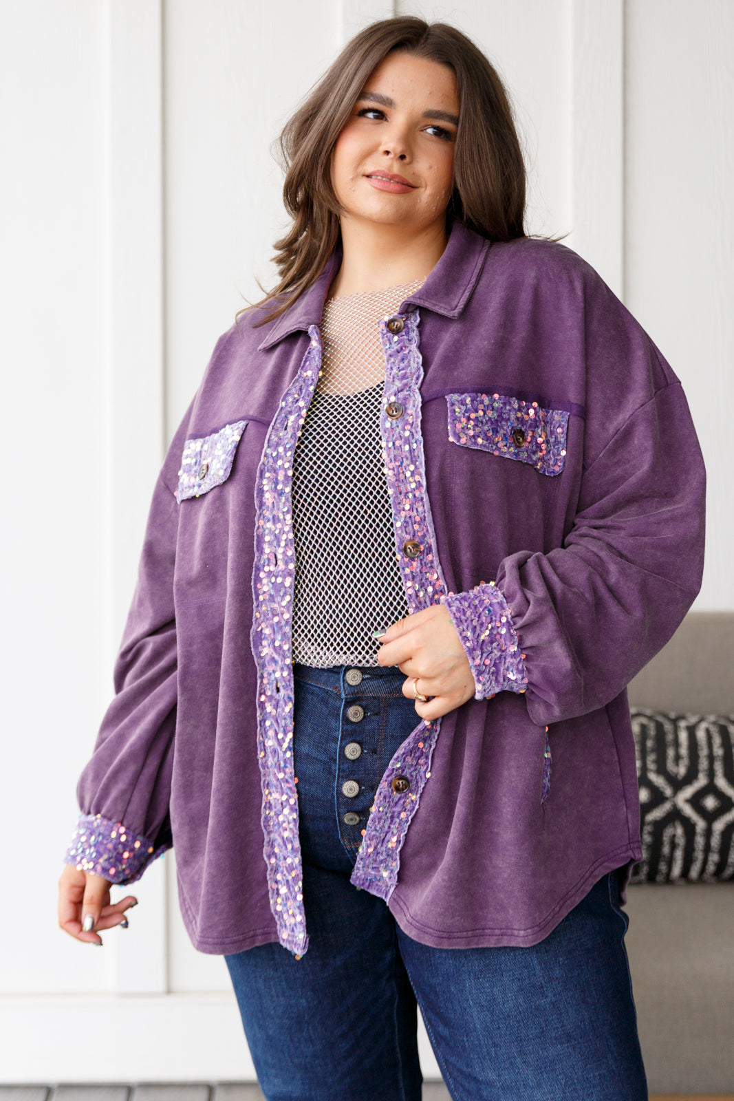 Chaos of Sequins Shacket in Purple-Layers-Modish Lily, Tecumseh Michigan