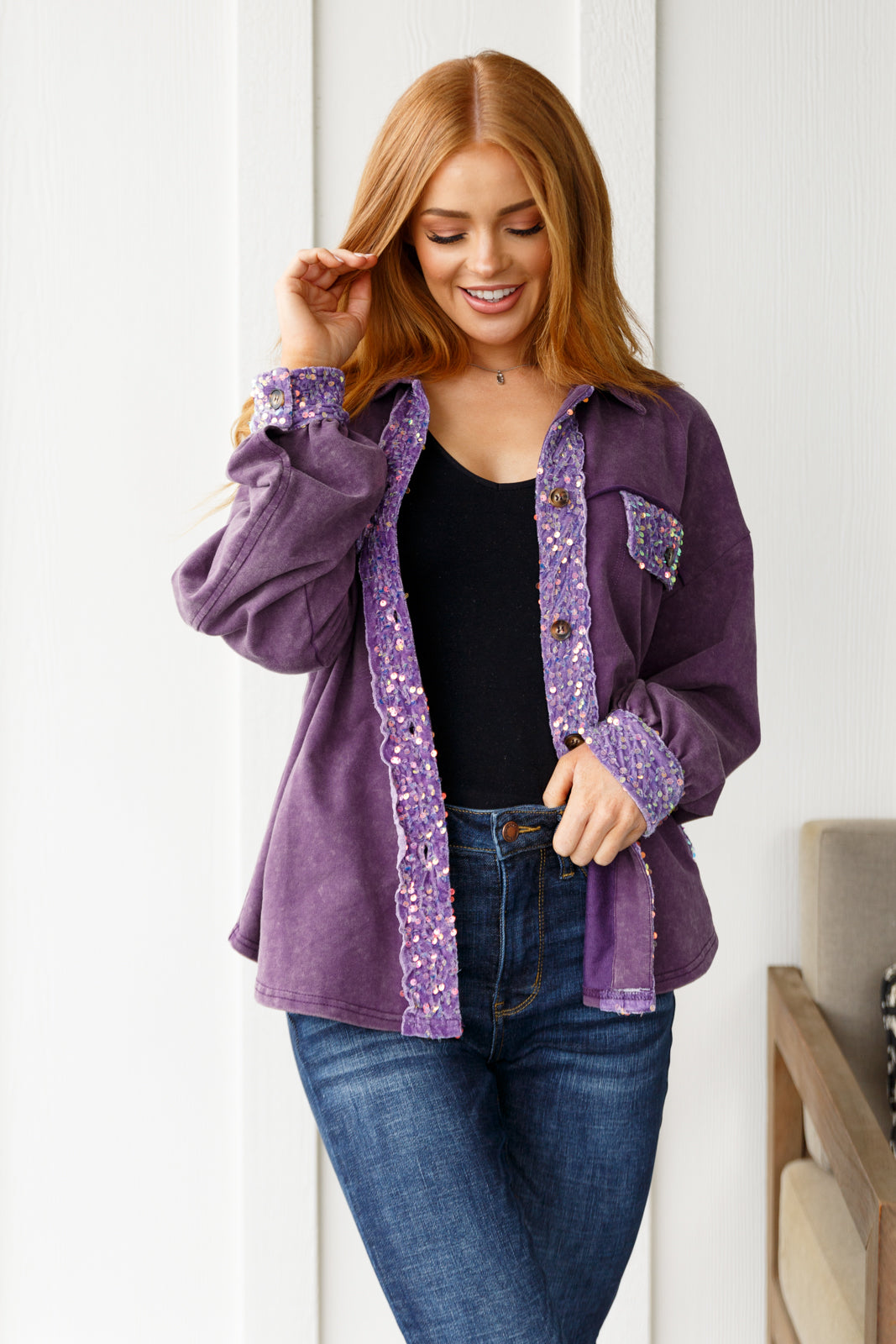 Chaos of Sequins Shacket in Purple-Layers-Modish Lily, Tecumseh Michigan
