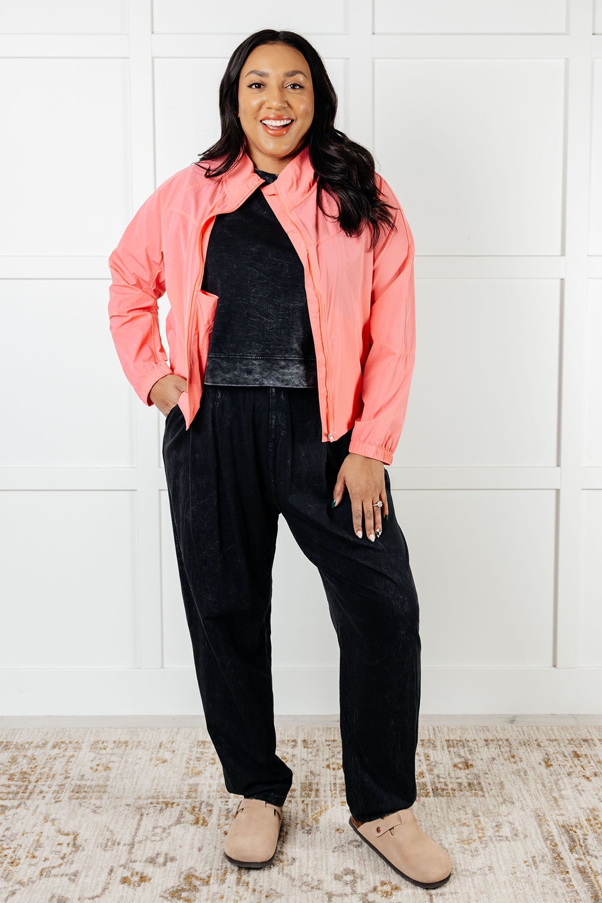 Fit Happens Nylon Tennis Jacket in Coral Rose-Layers-Modish Lily, Tecumseh Michigan
