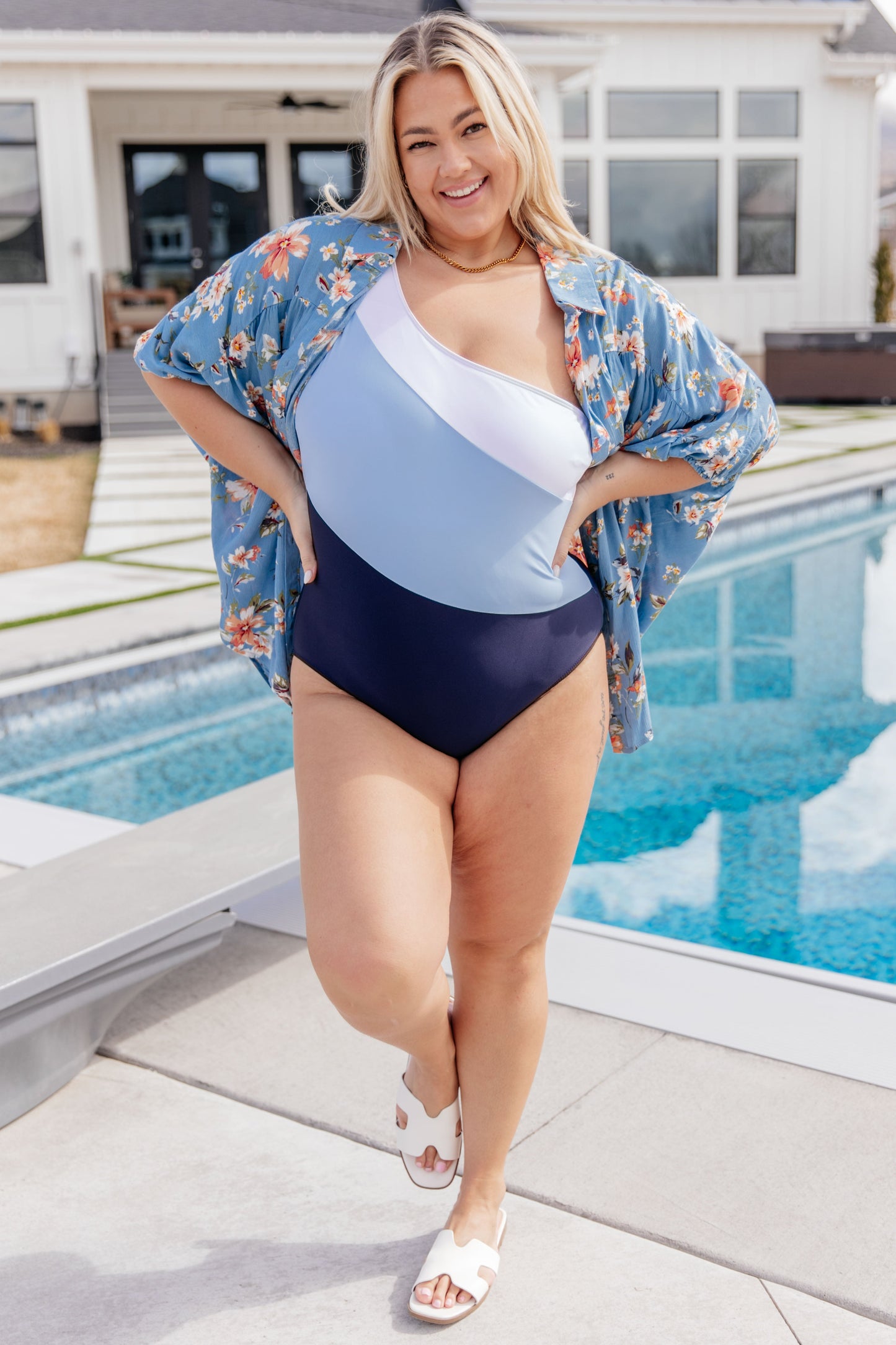 Dominica Color Block Asymmetrical Swimsuit-Swimwear-Modish Lily, Tecumseh Michigan