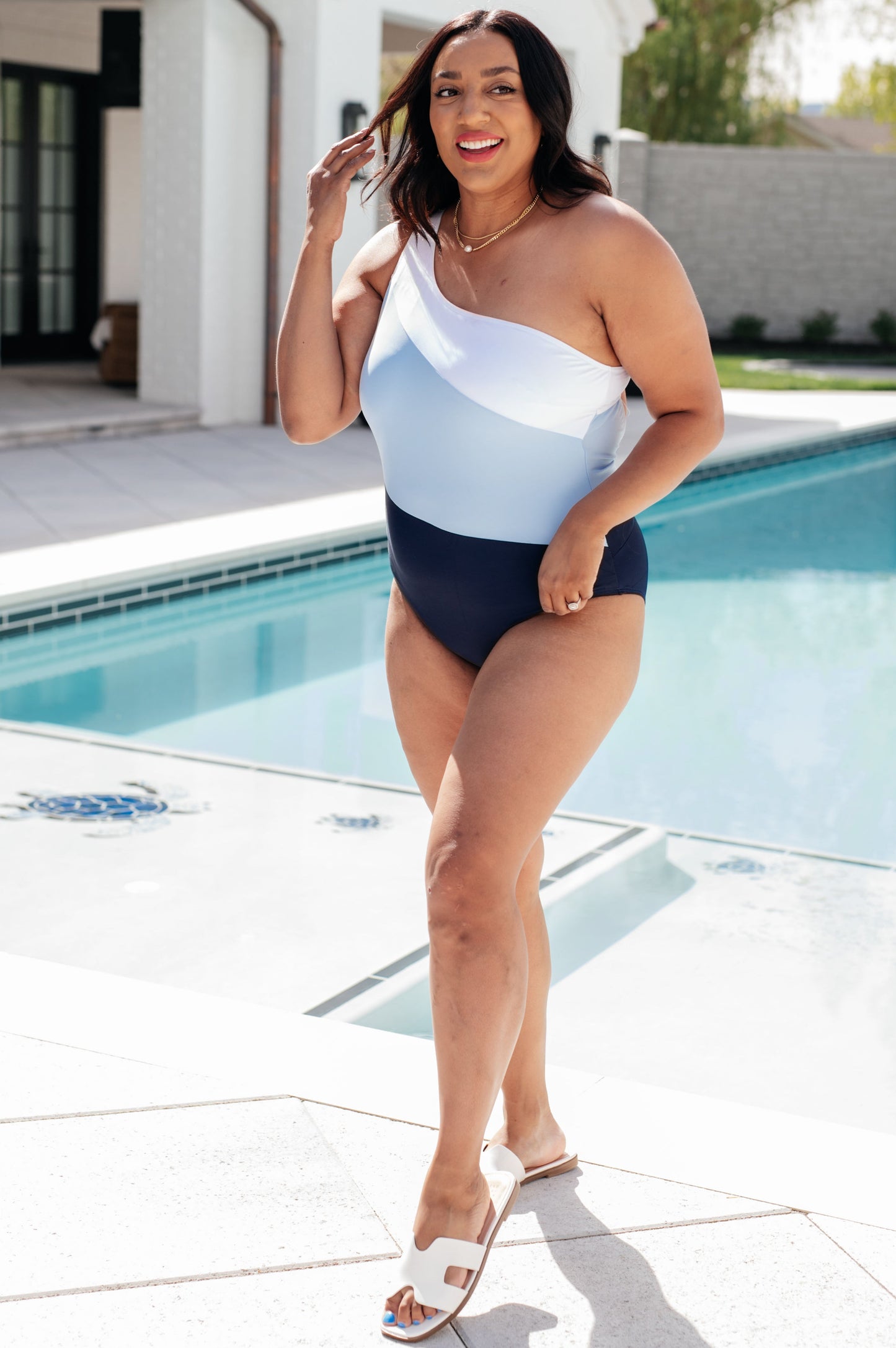 Dominica Color Block Asymmetrical Swimsuit-Swimwear-Modish Lily, Tecumseh Michigan
