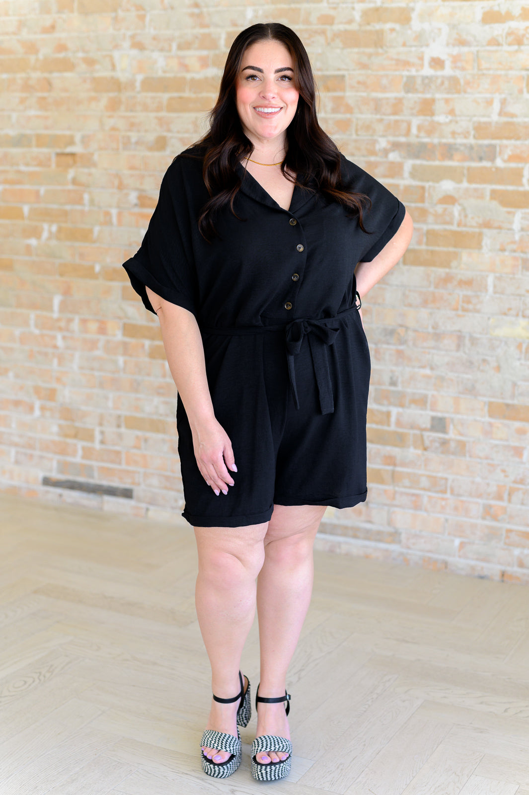 Don't Worry 'Bout a Thing V-Neck Romper-Jumpsuits & Rompers-Modish Lily, Tecumseh Michigan