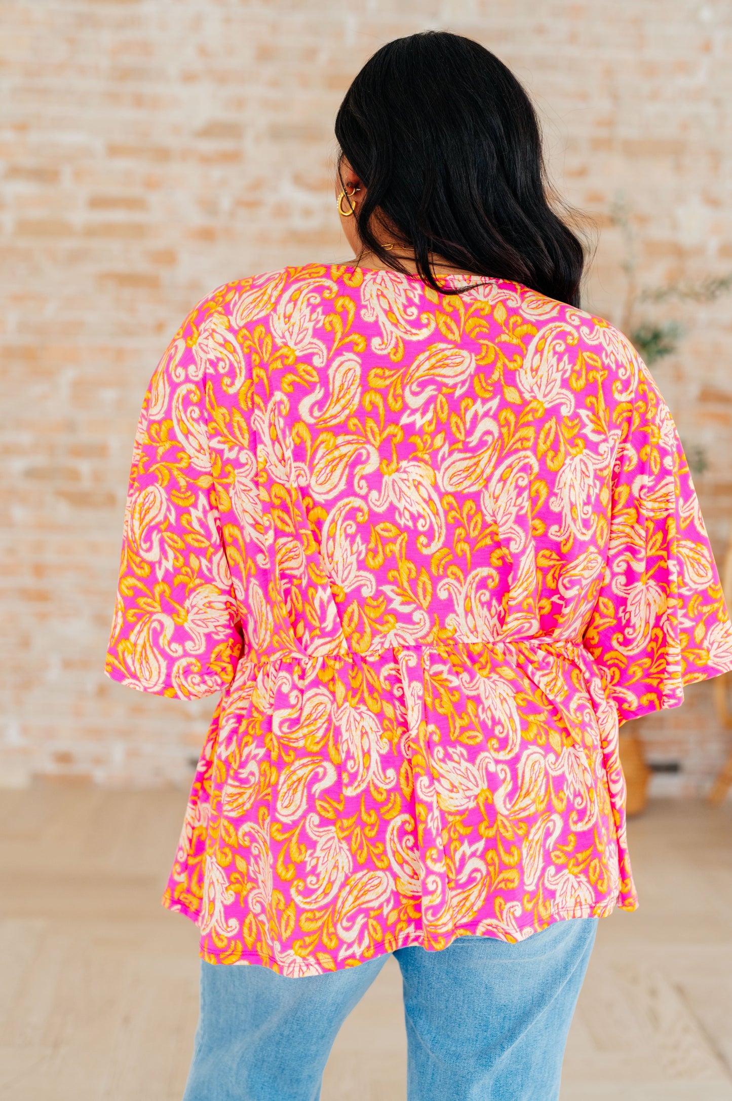 Dreamer Peplum Top in Pink Filigree-Tops-Modish Lily, Tecumseh Michigan