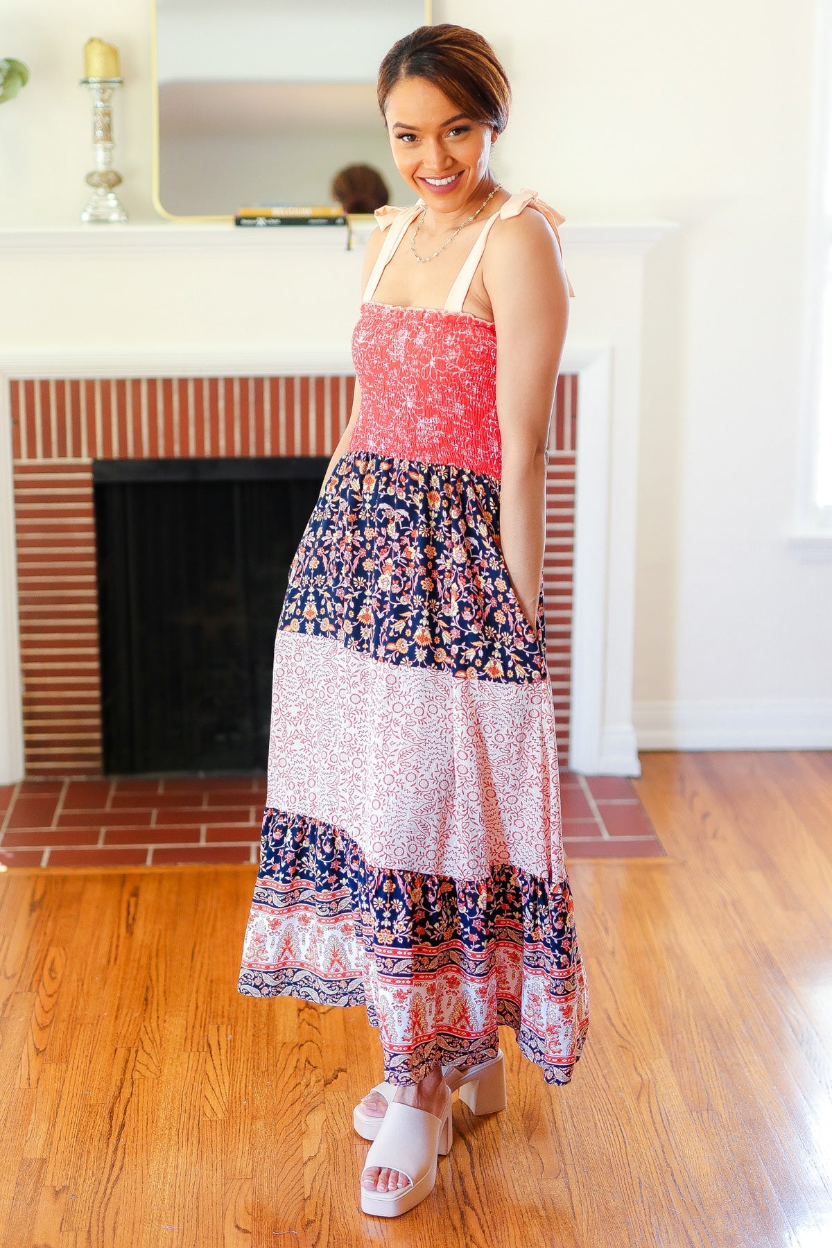 Vacay Vibes Orange Floral Smocked Tube Top Tiered Maxi Dress-2024 Blow-Out Sale-Modish Lily, Tecumseh Michigan