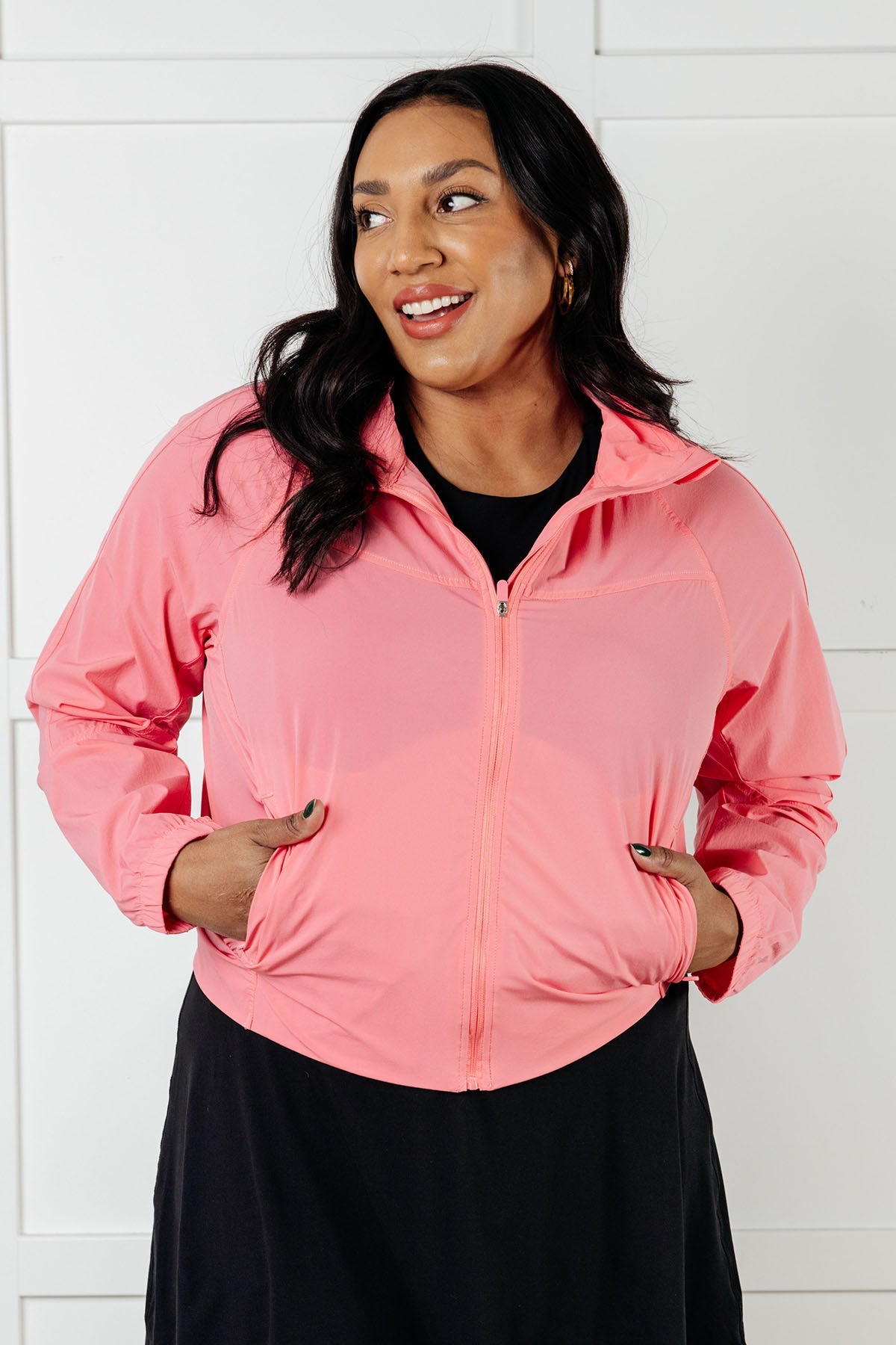 Fit Happens Nylon Tennis Jacket in Coral Rose-Layers-Modish Lily, Tecumseh Michigan