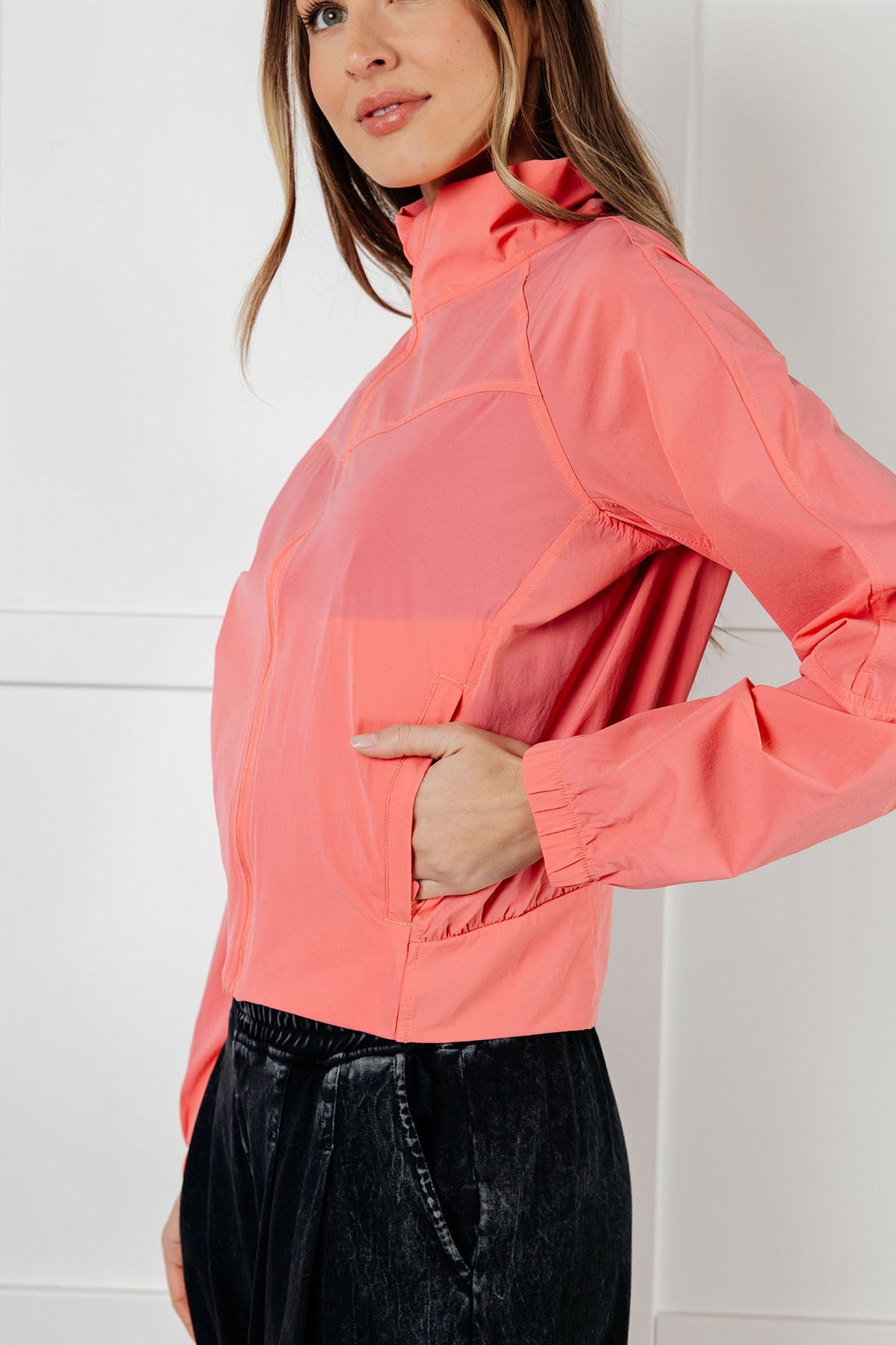Fit Happens Nylon Tennis Jacket in Coral Rose-Layers-Modish Lily, Tecumseh Michigan