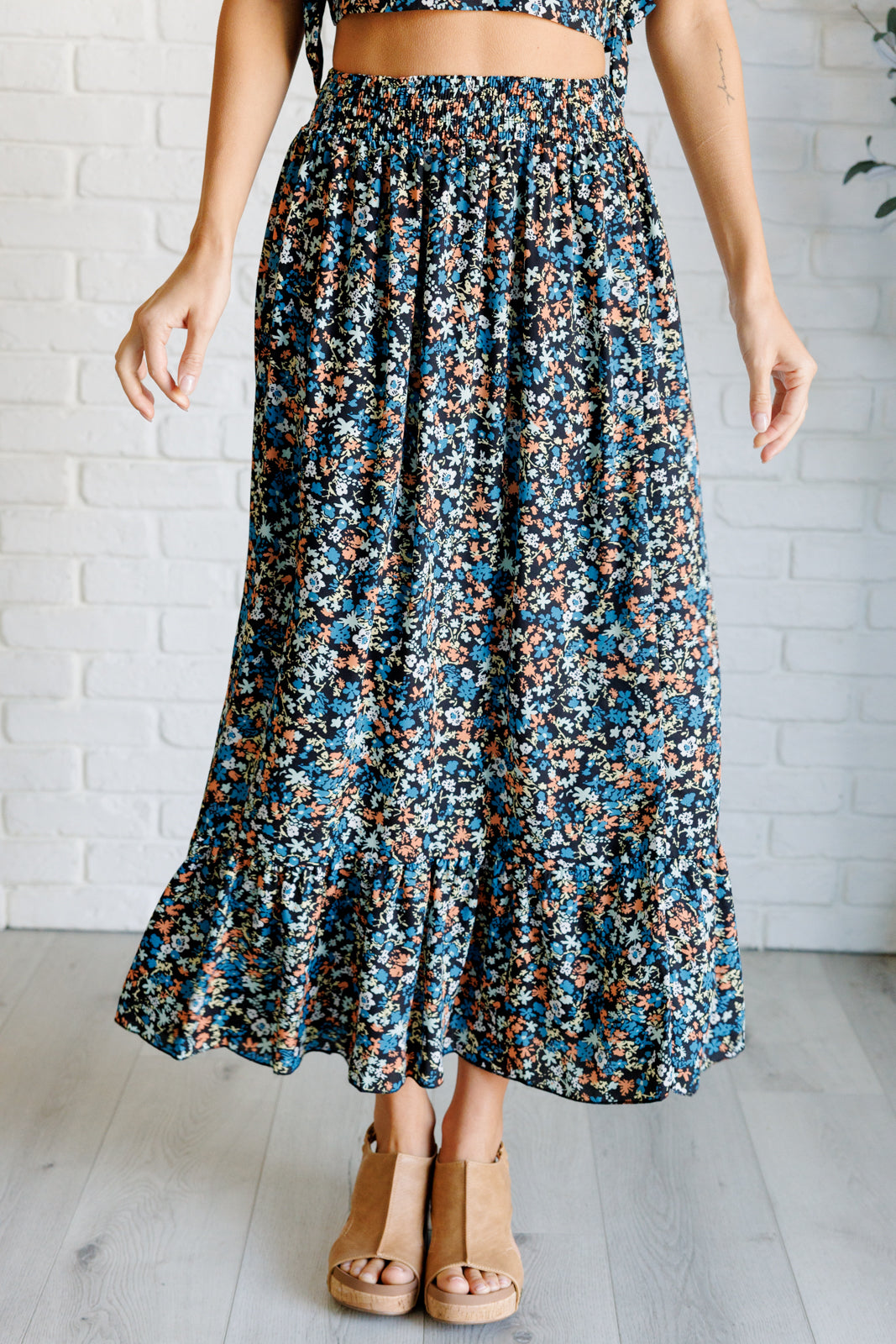 Flutter of Florals V-Neck Crop and Skirt Set-Sets-Modish Lily, Tecumseh Michigan