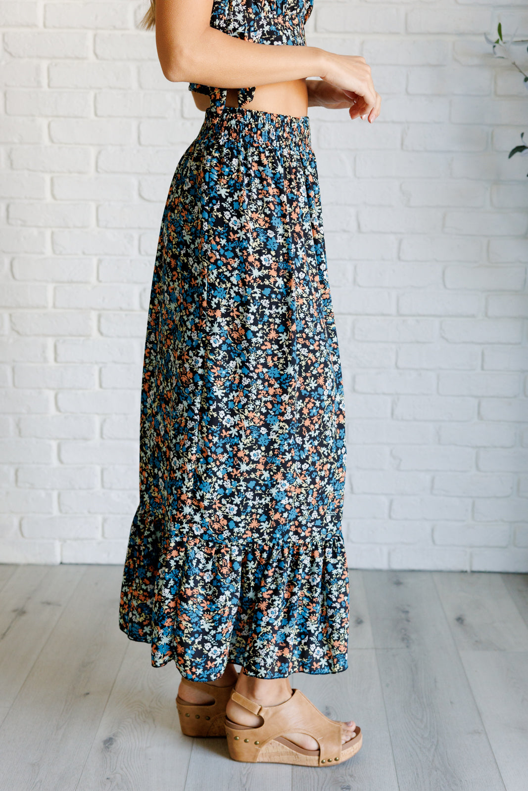 Flutter of Florals V-Neck Crop and Skirt Set-Sets-Modish Lily, Tecumseh Michigan
