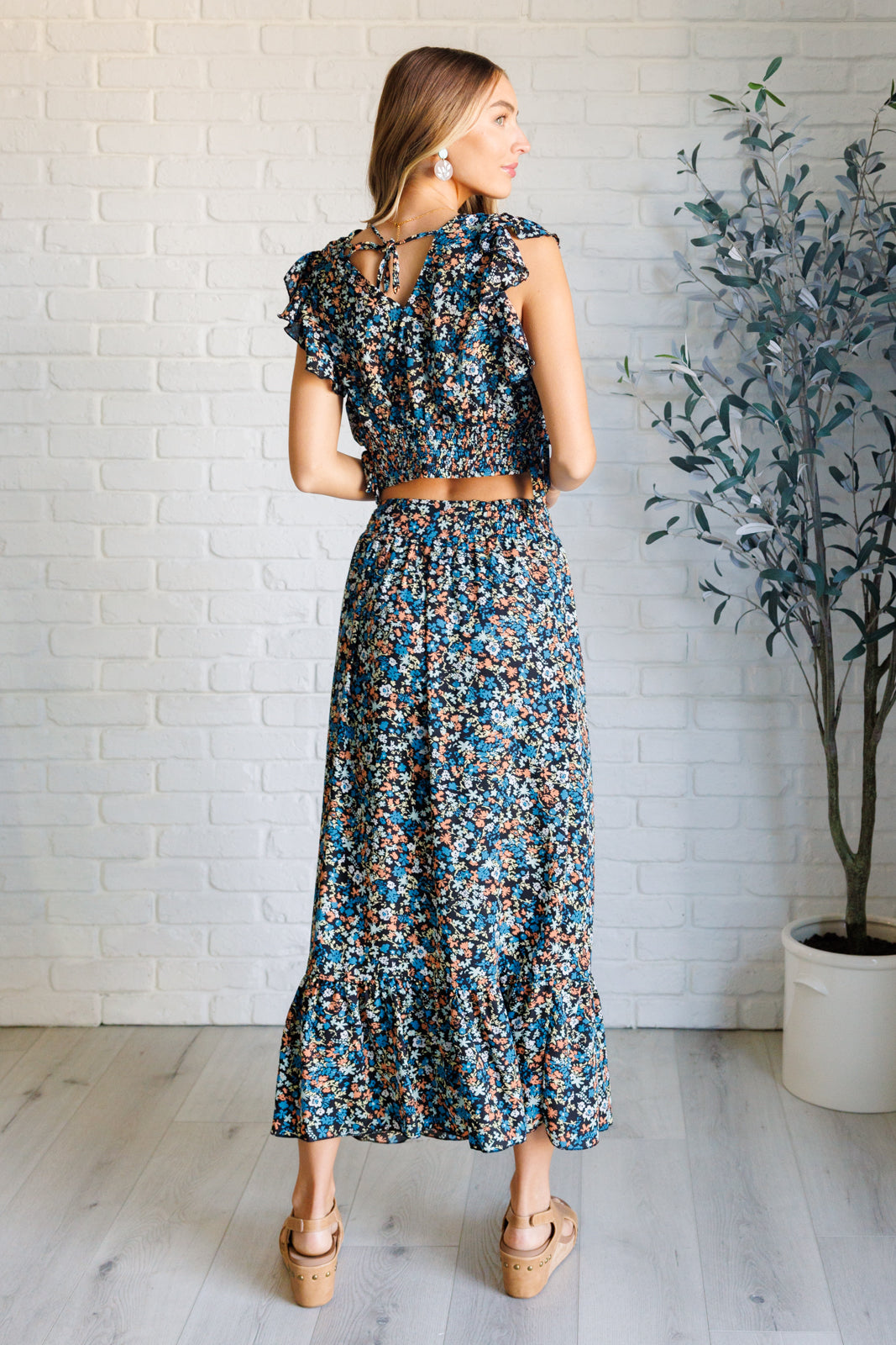 Flutter of Florals V-Neck Crop and Skirt Set-Sets-Modish Lily, Tecumseh Michigan