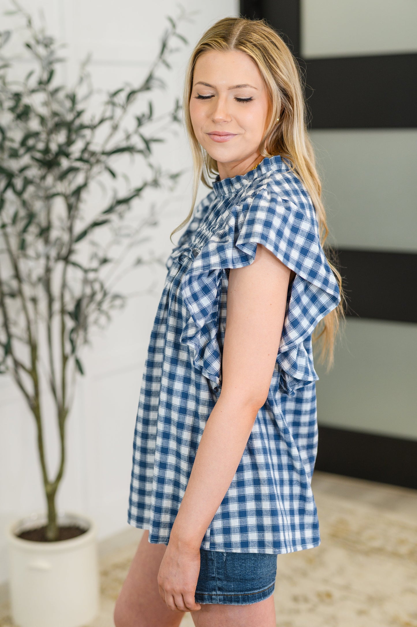 Garden at Goldenhour Flutter Sleeve Blouse in Blue-Womens-Modish Lily, Tecumseh Michigan