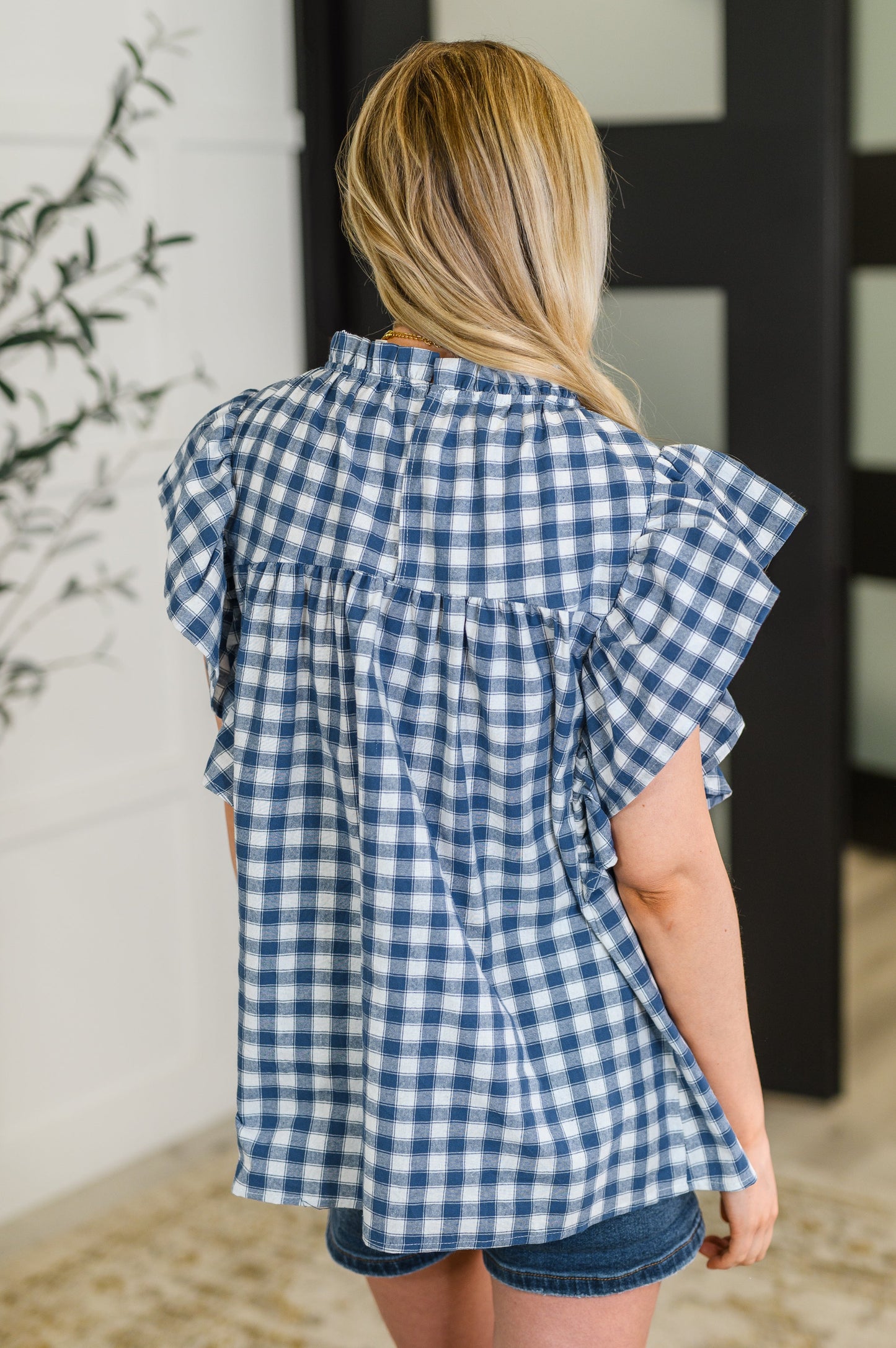 Garden at Goldenhour Flutter Sleeve Blouse in Blue-Womens-Modish Lily, Tecumseh Michigan