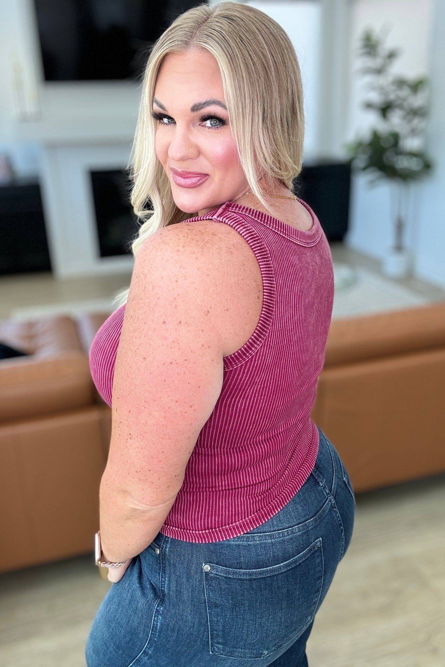 Go the Distance Ribbed Tank in Cabernet-Tops-Modish Lily, Tecumseh Michigan