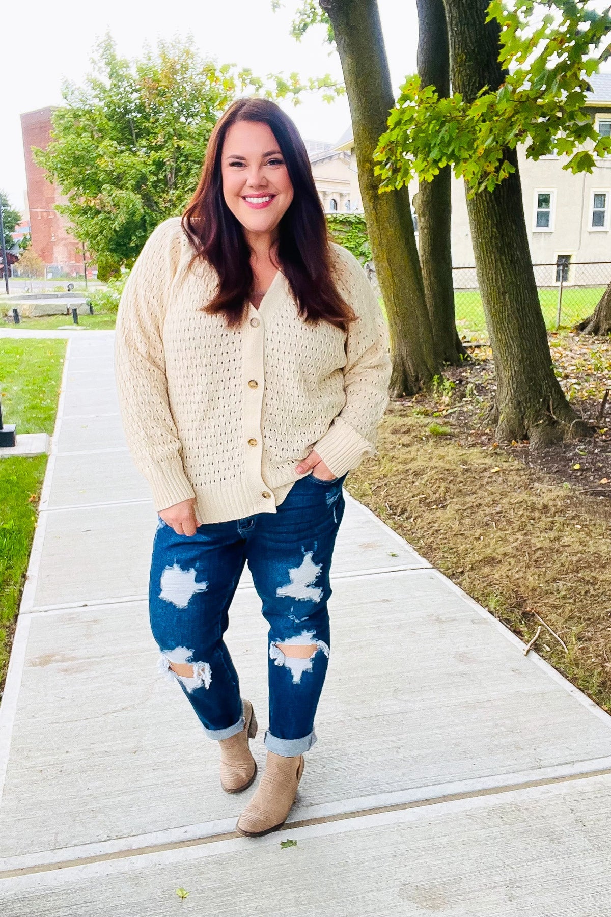 Follow Me Oatmeal Pointelle Knit Button Down Cardigan-2024 Blow-Out Sale-Modish Lily, Tecumseh Michigan