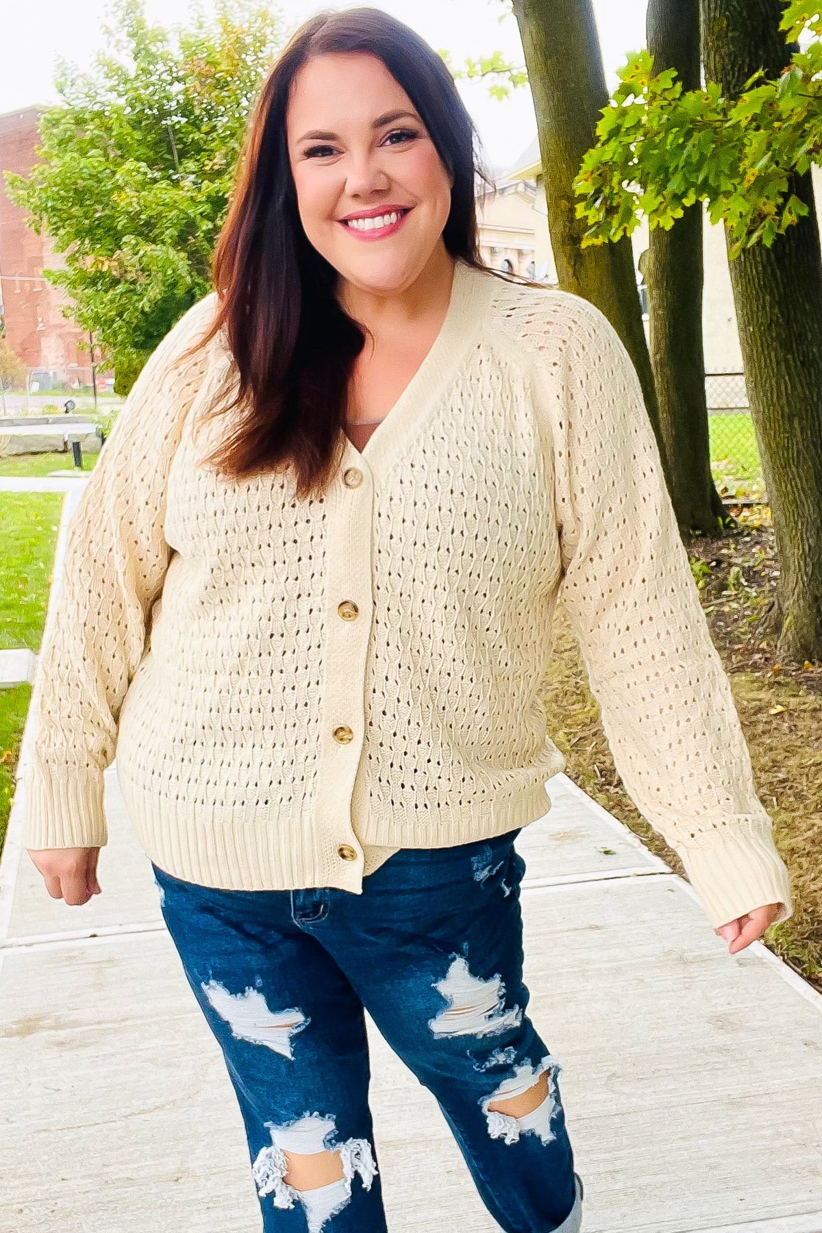 Follow Me Oatmeal Pointelle Knit Button Down Cardigan-2024 Blow-Out Sale-Modish Lily, Tecumseh Michigan