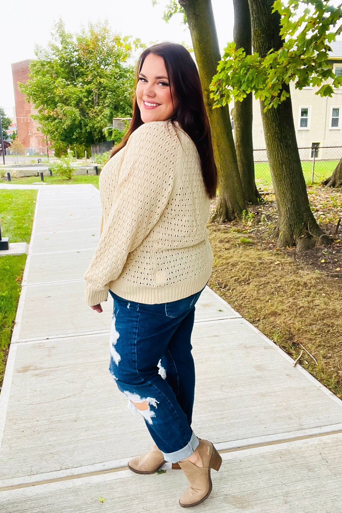 Follow Me Oatmeal Pointelle Knit Button Down Cardigan-2024 Blow-Out Sale-Modish Lily, Tecumseh Michigan