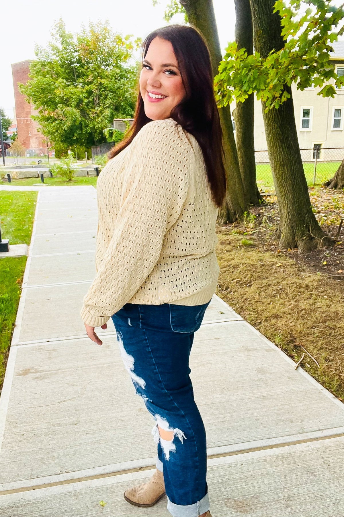 Follow Me Oatmeal Pointelle Knit Button Down Cardigan-2024 Blow-Out Sale-Modish Lily, Tecumseh Michigan