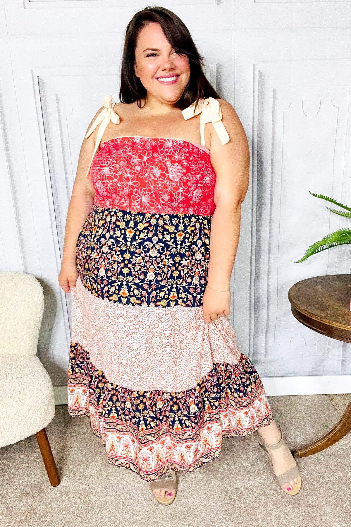 Vacay Vibes Orange Floral Smocked Tube Top Tiered Maxi Dress-07-01-25 Summer Sale-Modish Lily, Tecumseh Michigan