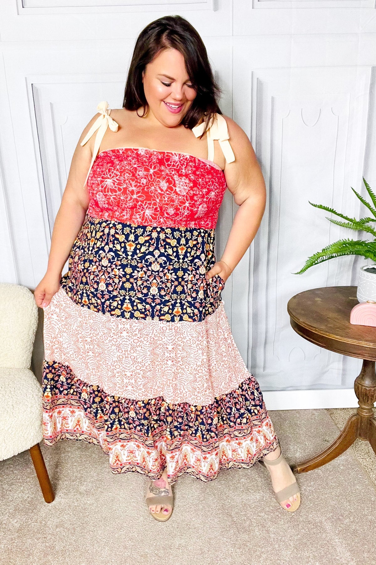 Vacay Vibes Orange Floral Smocked Tube Top Tiered Maxi Dress-2024 Blow-Out Sale-Modish Lily, Tecumseh Michigan