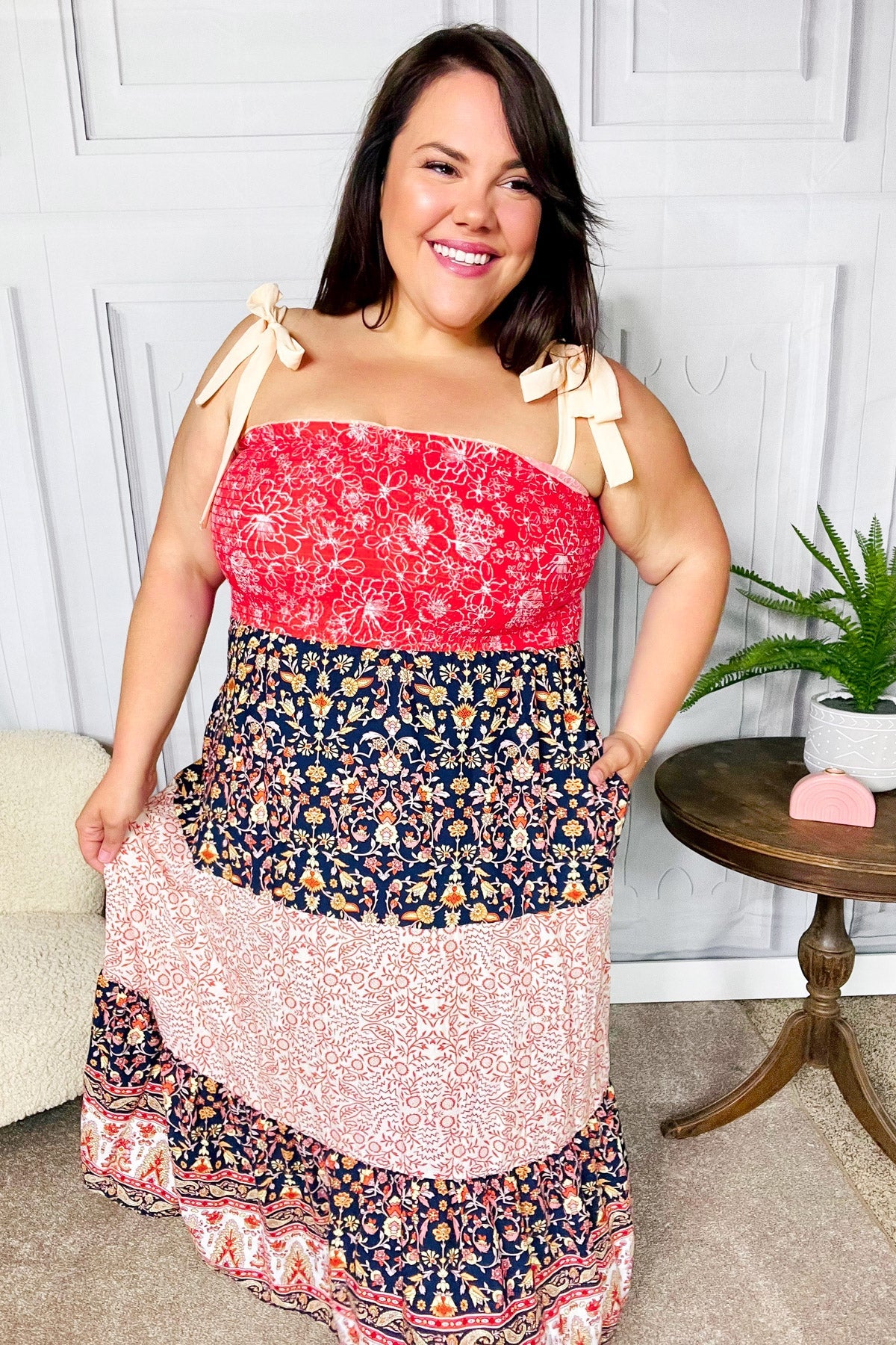 Vacay Vibes Orange Floral Smocked Tube Top Tiered Maxi Dress-2024 Blow-Out Sale-Modish Lily, Tecumseh Michigan