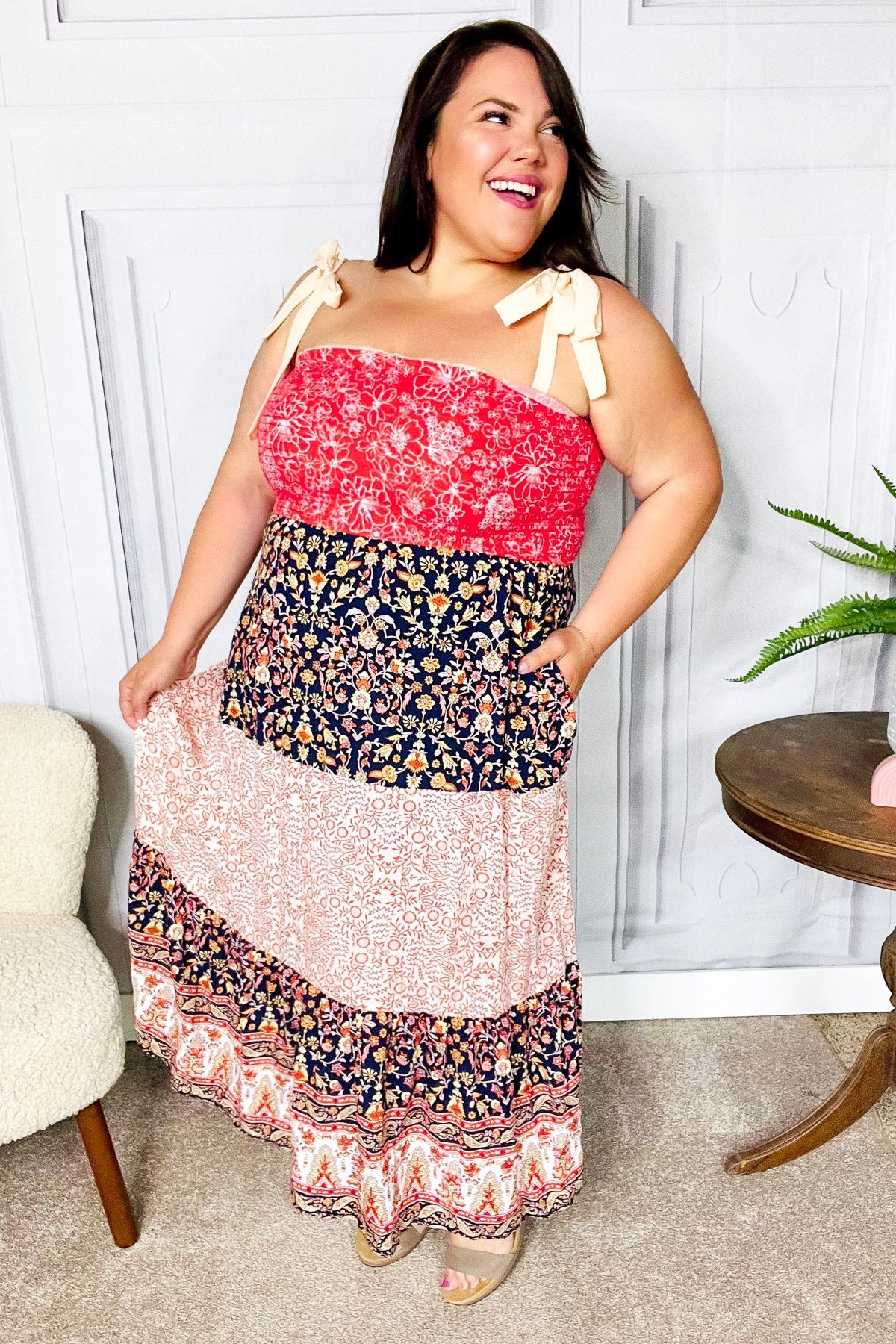Vacay Vibes Orange Floral Smocked Tube Top Tiered Maxi Dress-2024 Blow-Out Sale-Modish Lily, Tecumseh Michigan