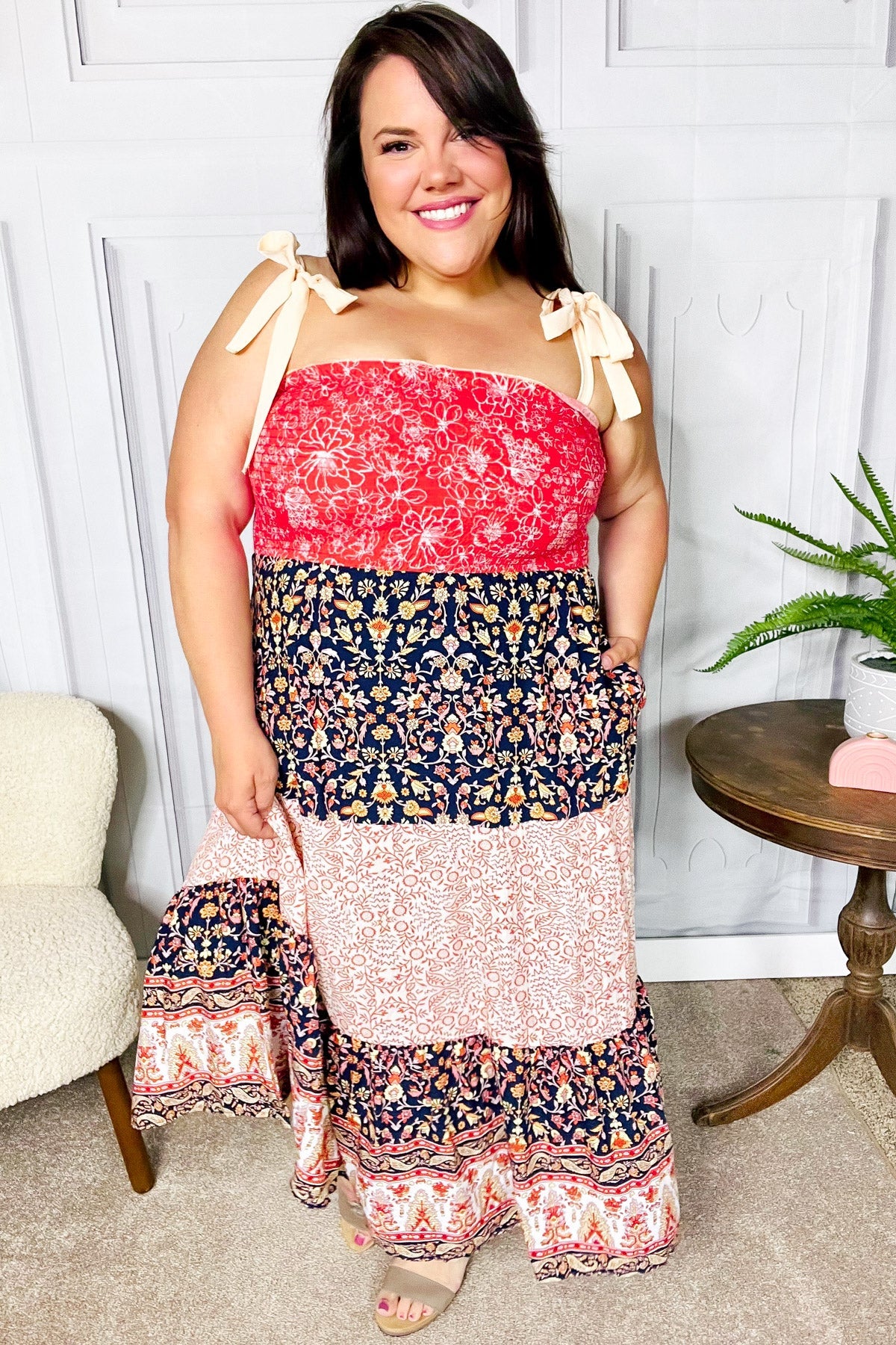Vacay Vibes Orange Floral Smocked Tube Top Tiered Maxi Dress-2024 Blow-Out Sale-Modish Lily, Tecumseh Michigan