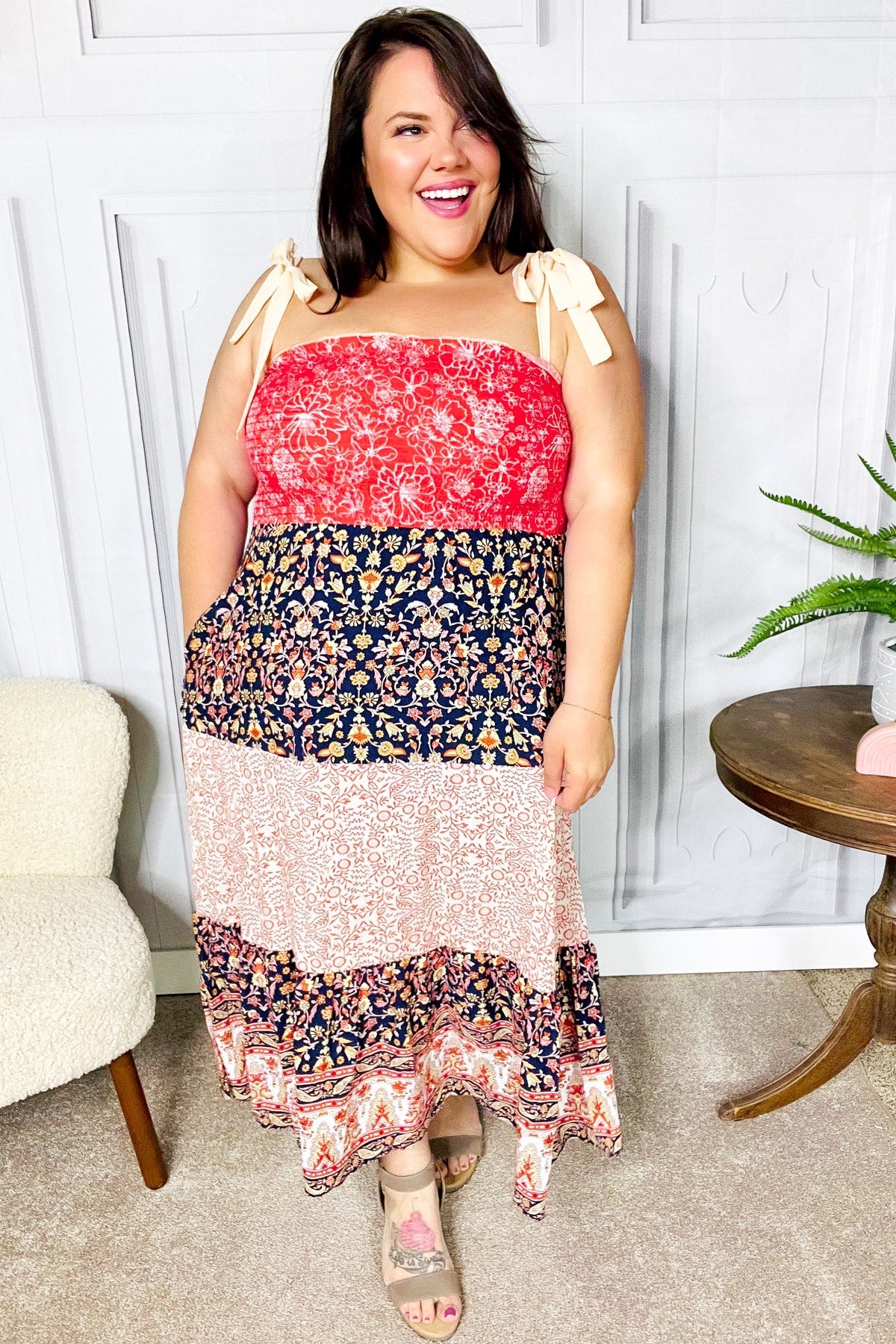 Vacay Vibes Orange Floral Smocked Tube Top Tiered Maxi Dress-2024 Blow-Out Sale-Modish Lily, Tecumseh Michigan
