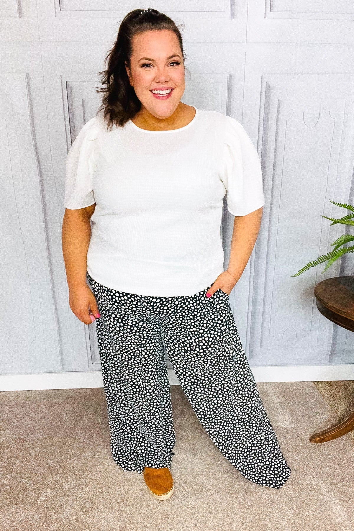 Let's Meet Up Black Animal Print Smocked Waist Palazzo Pants-Modish Lily, Tecumseh Michigan