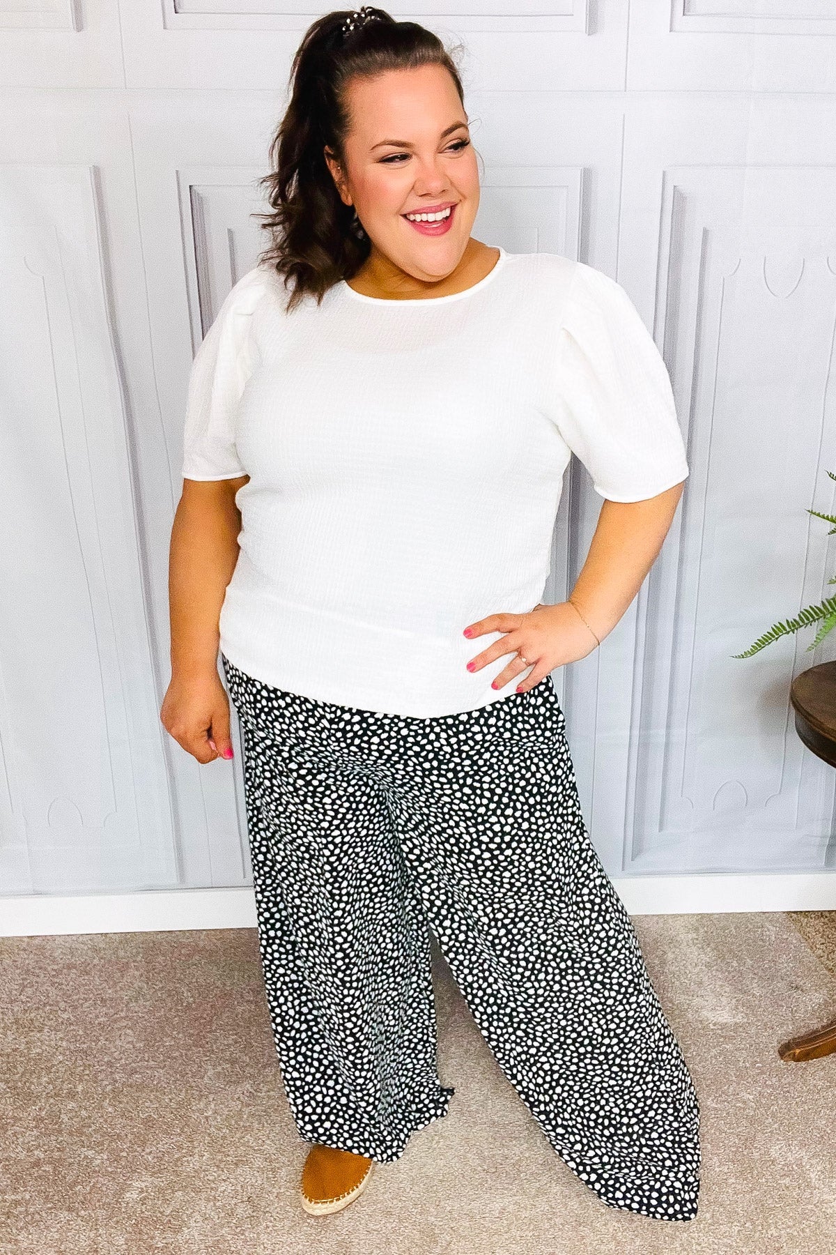 Let's Meet Up Black Animal Print Smocked Waist Palazzo Pants-Modish Lily, Tecumseh Michigan