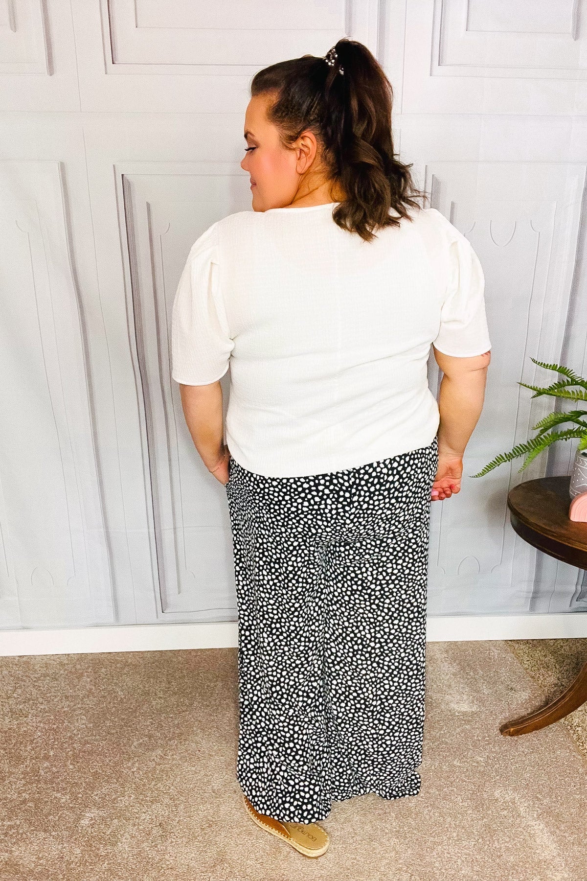 Let's Meet Up Black Animal Print Smocked Waist Palazzo Pants-Modish Lily, Tecumseh Michigan
