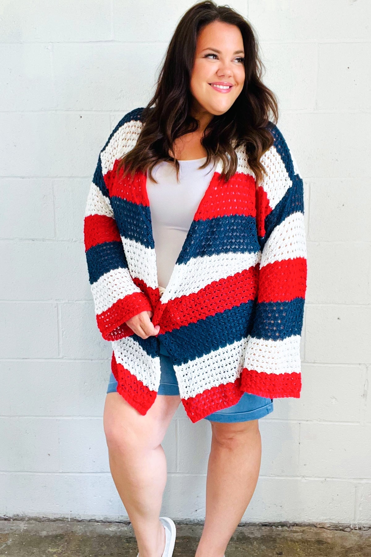 Simply Patriotic Red White & Blue Striped Crochet Cardigan-Modish Lily, Tecumseh Michigan