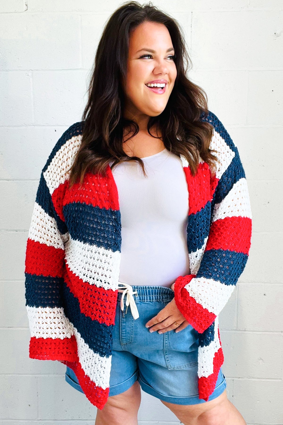 Simply Patriotic Red White & Blue Striped Crochet Cardigan-Modish Lily, Tecumseh Michigan