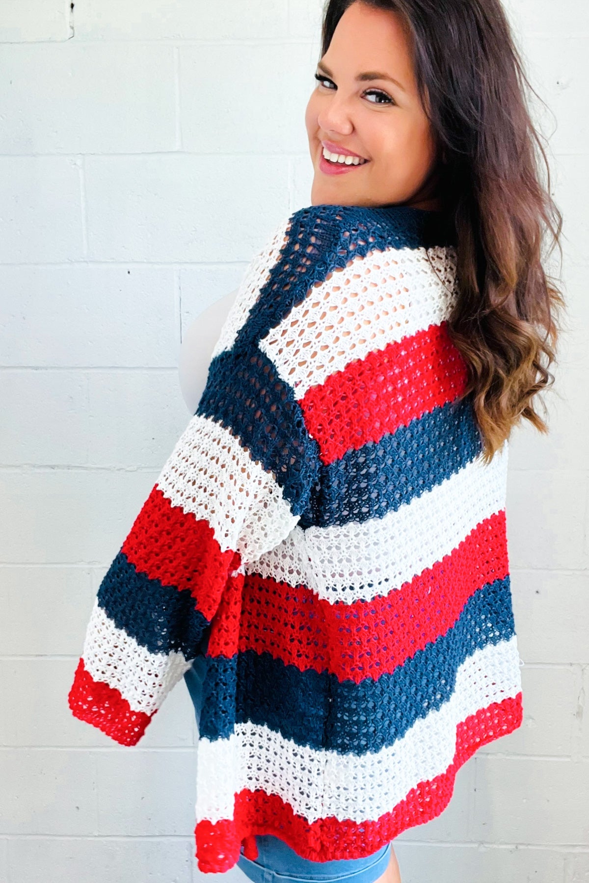 Simply Patriotic Red White & Blue Striped Crochet Cardigan-Modish Lily, Tecumseh Michigan