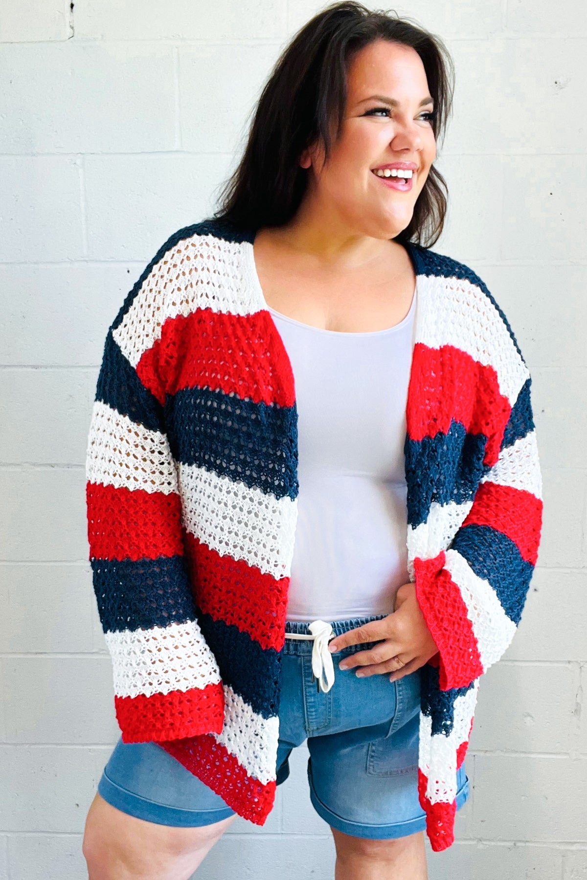 Simply Patriotic Red White & Blue Striped Crochet Cardigan-Modish Lily, Tecumseh Michigan