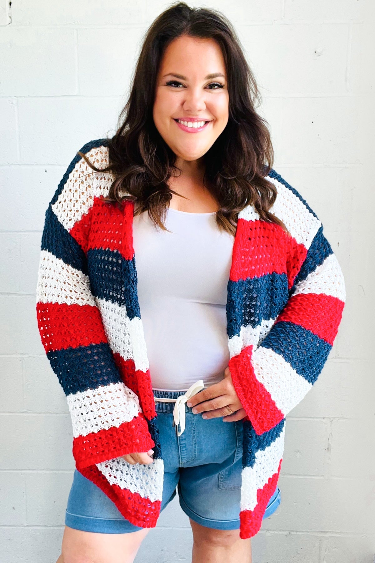 Simply Patriotic Red White & Blue Striped Crochet Cardigan-Modish Lily, Tecumseh Michigan