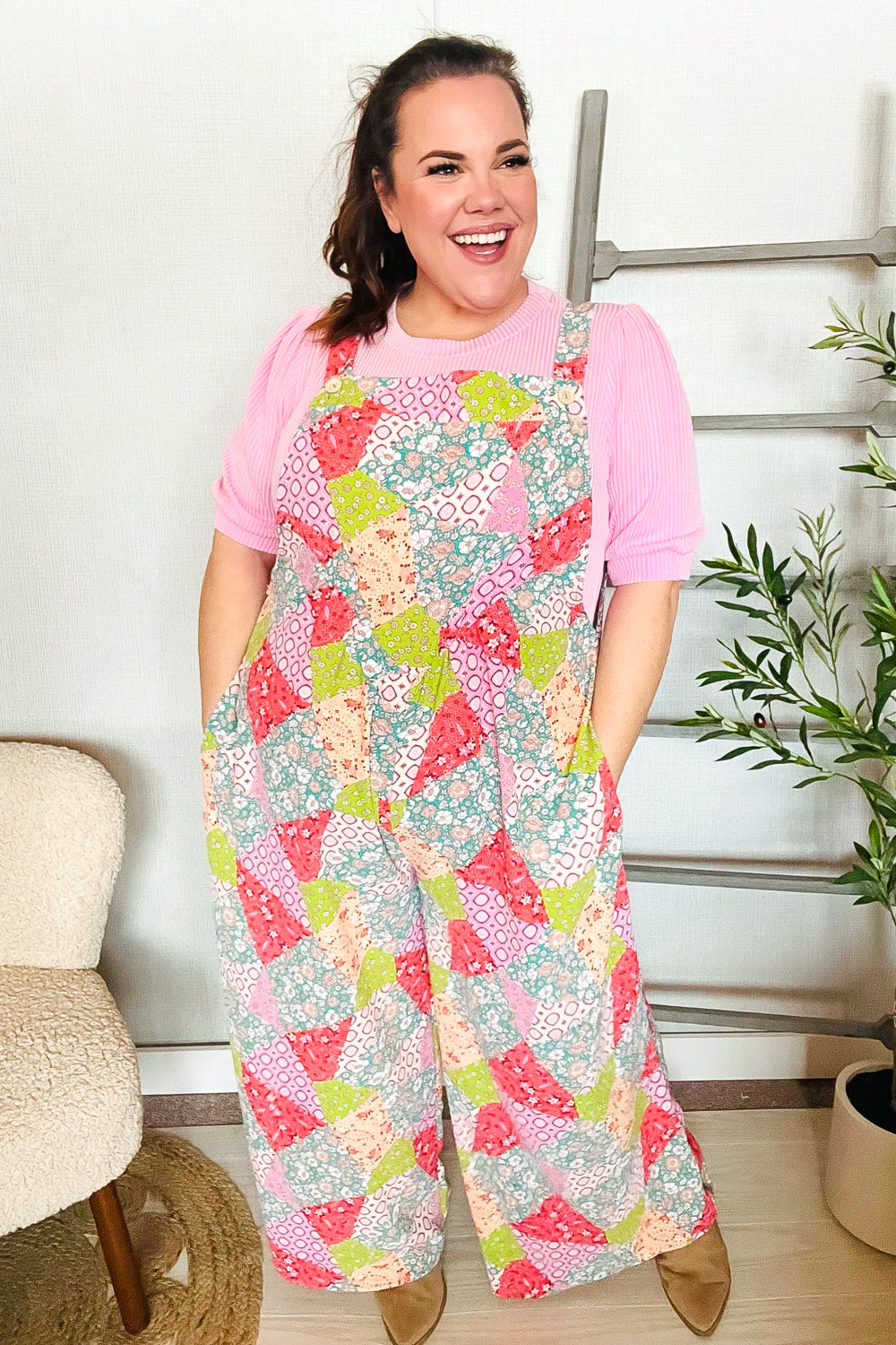 Stand Out Multicolor Boho Patchwork Wide Leg Overall Jumpsuit-Modish Lily, Tecumseh Michigan