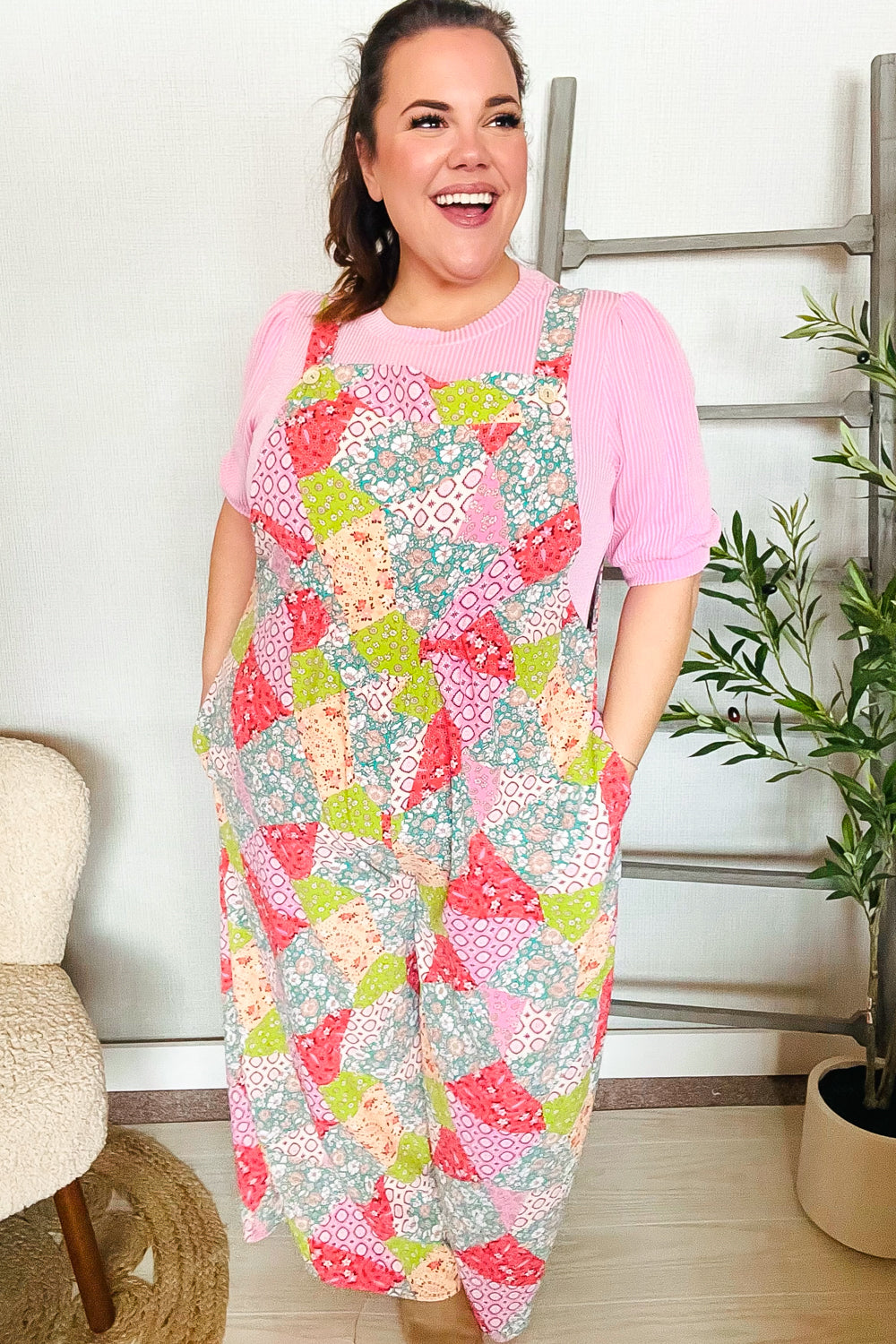 Stand Out Multicolor Boho Patchwork Wide Leg Overall Jumpsuit-Modish Lily, Tecumseh Michigan