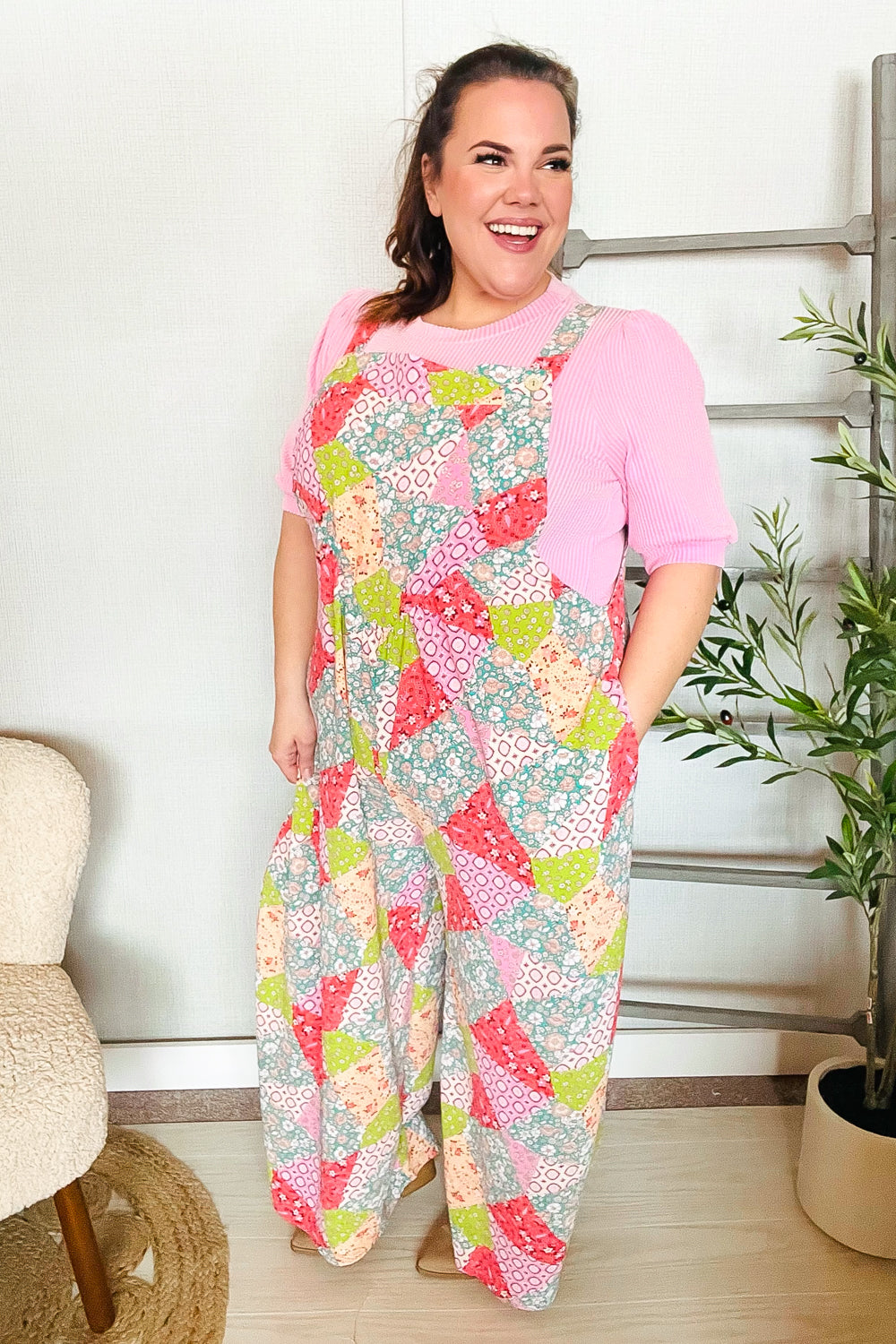 Stand Out Multicolor Boho Patchwork Wide Leg Overall Jumpsuit-Modish Lily, Tecumseh Michigan