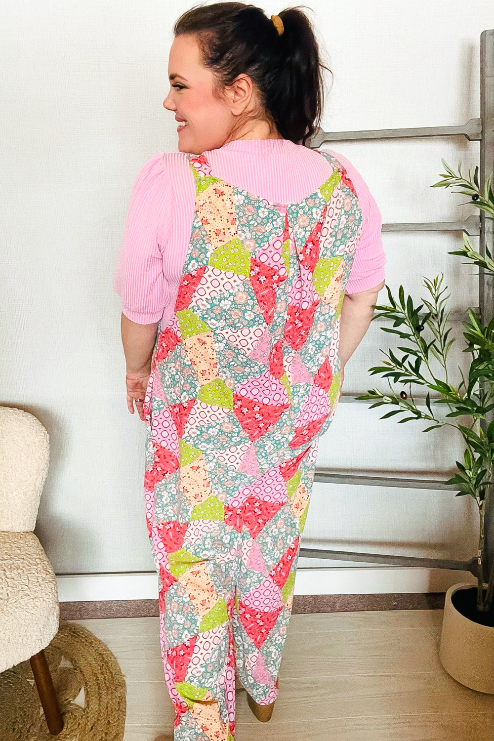 Stand Out Multicolor Boho Patchwork Wide Leg Overall Jumpsuit-Modish Lily, Tecumseh Michigan